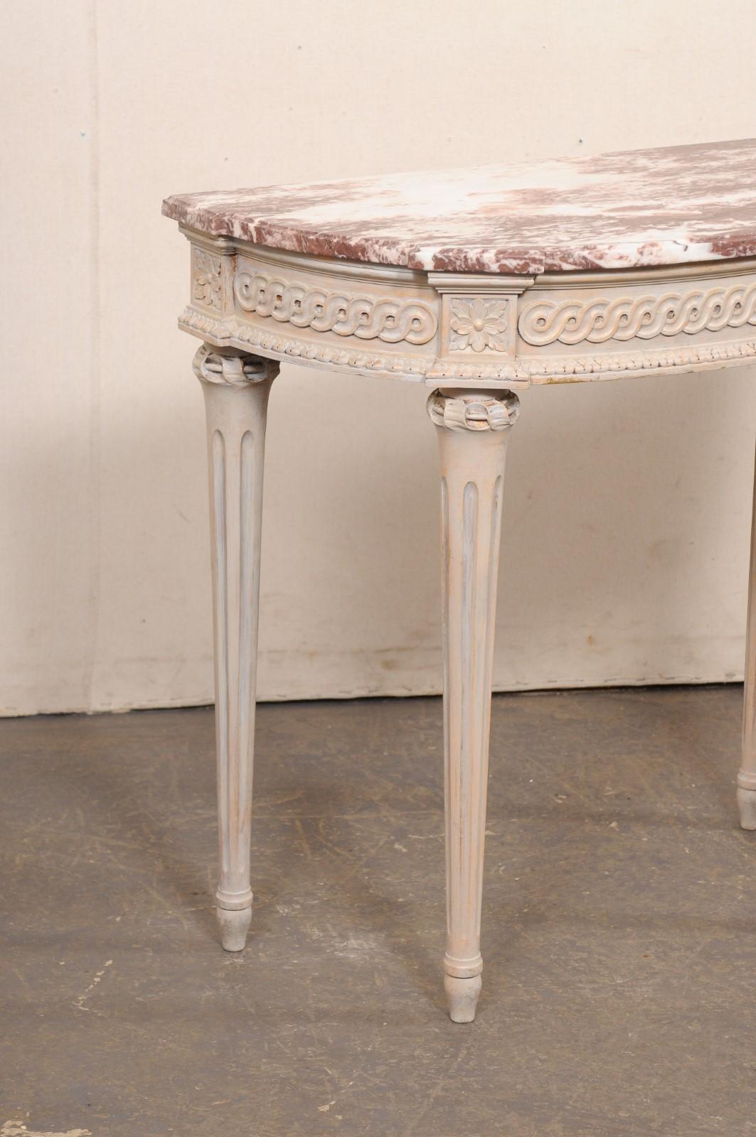 French Carved and Painted wood Console Marble Top, 3 Ft Wide In Good Condition For Sale In Atlanta, GA