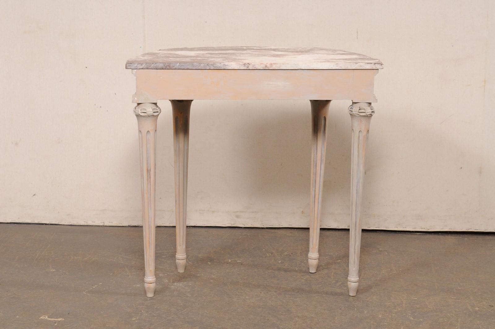 French Carved and Painted wood Console Marble Top, 3 Ft Wide For Sale 1