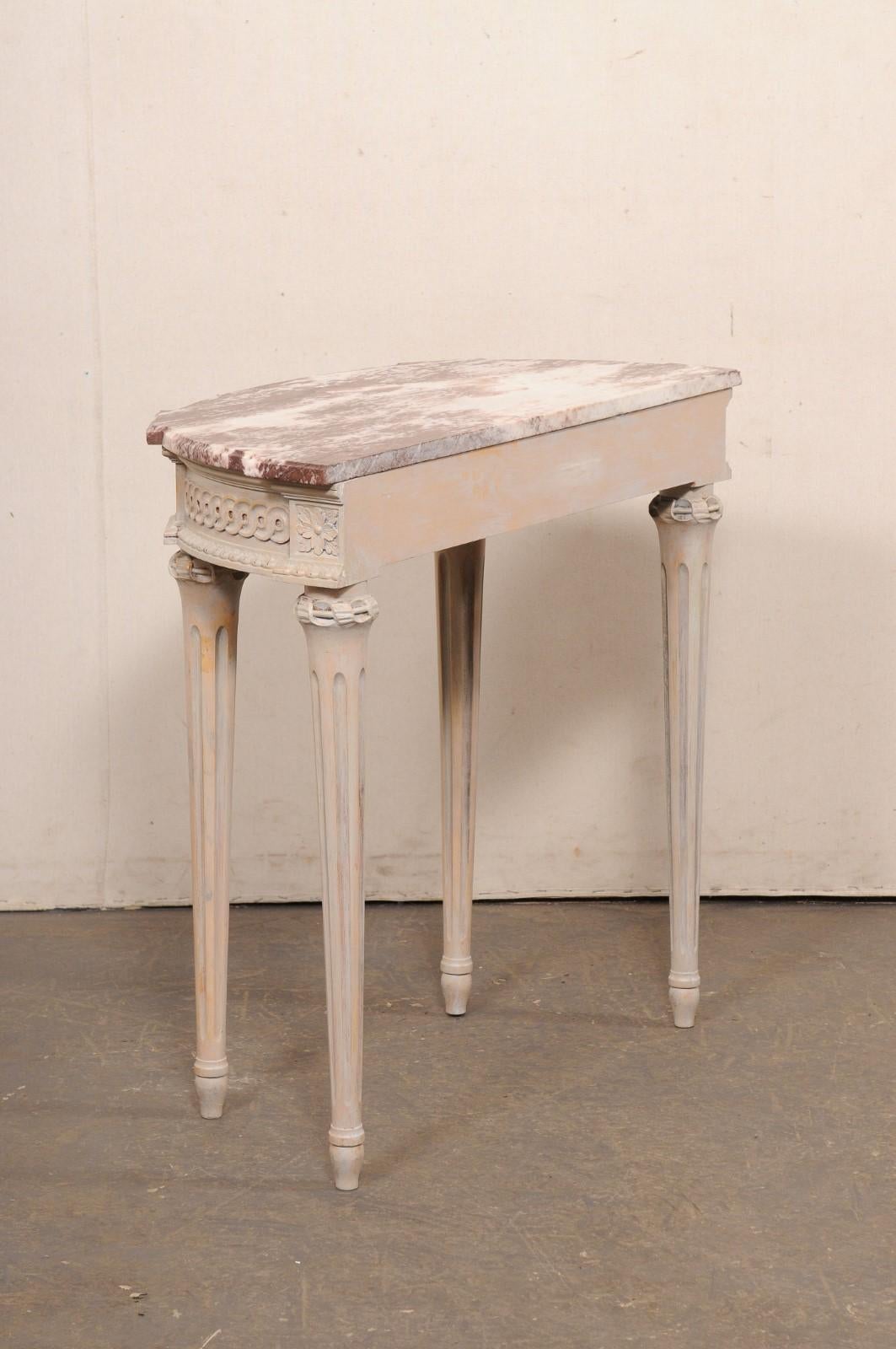 French Carved and Painted wood Console Marble Top, 3 Ft Wide For Sale 2