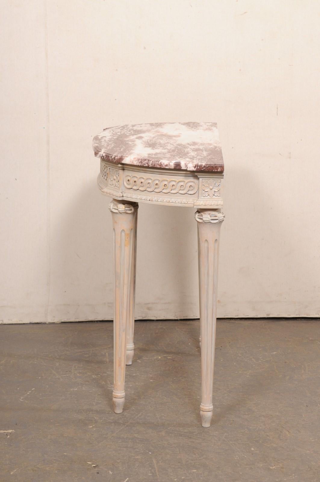 French Carved and Painted wood Console Marble Top, 3 Ft Wide For Sale 3