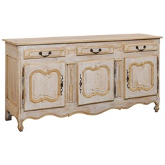 French Carved and Painted Wood Long Buffet Cabinet, Early 19th Century