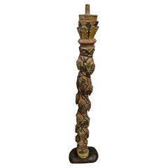 French carved and polychromed column with grapevine decor, France 18th century