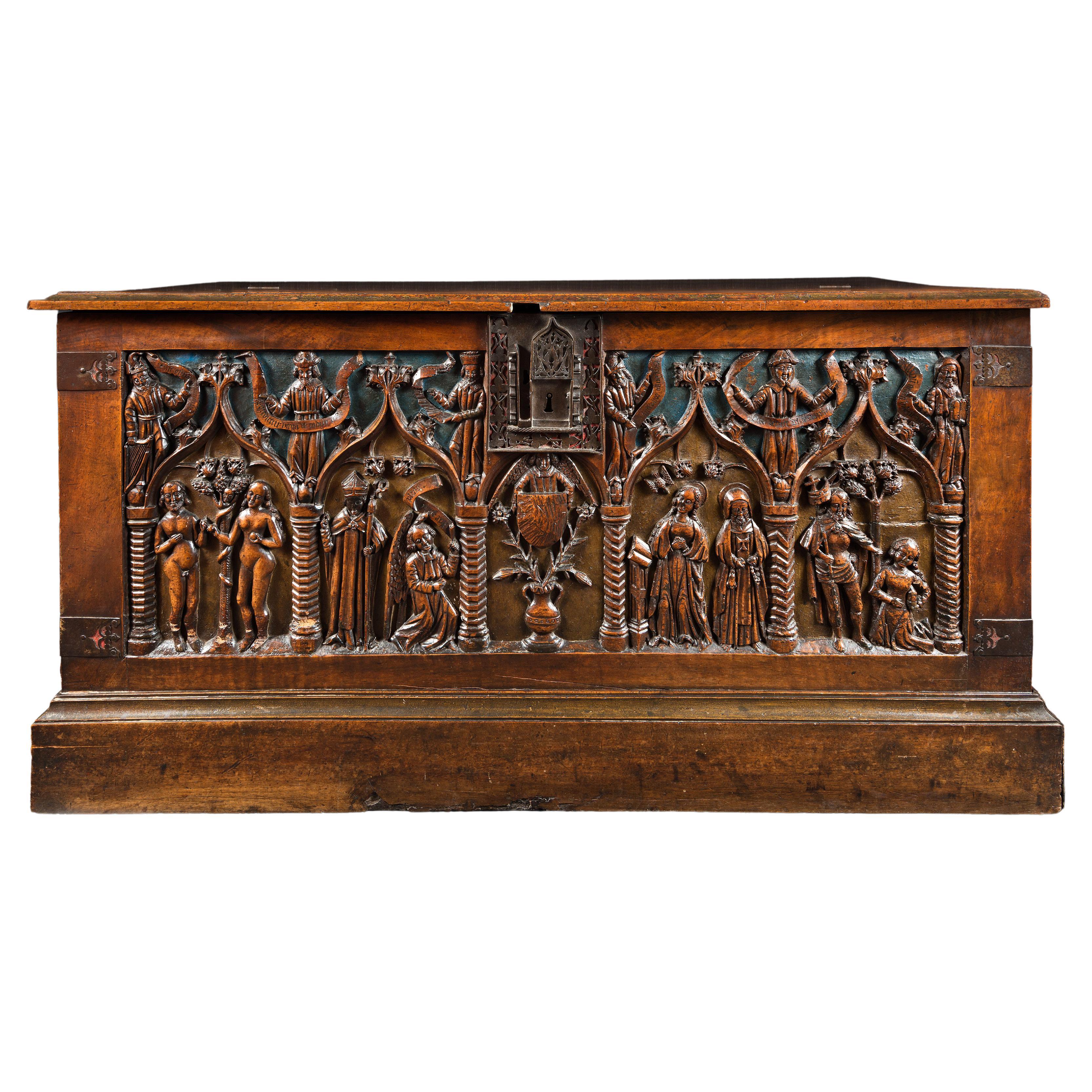 French Carved and Polychromed Walnut Chest, Louis XII
