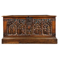 Used French Carved and Polychromed Walnut Chest, Louis XII