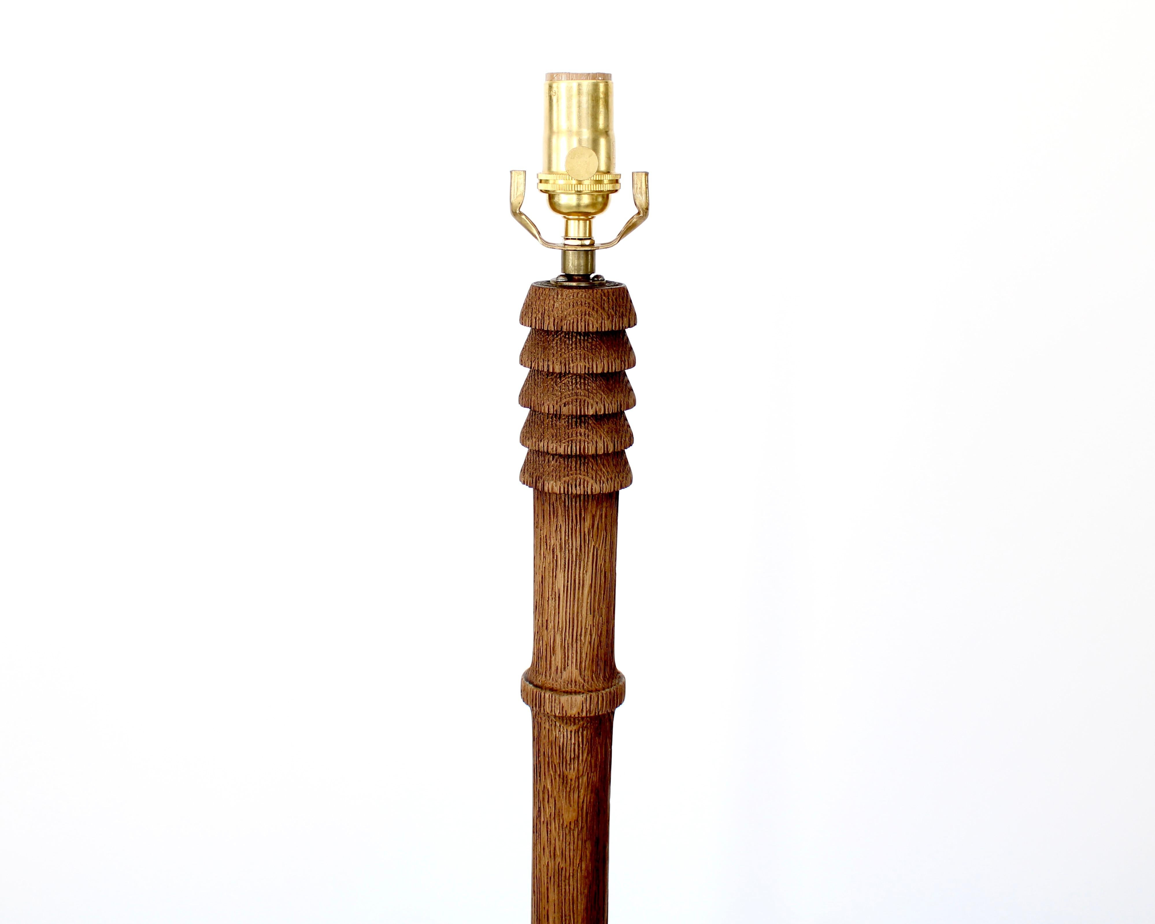 French Carved And Turned Raw Wire Brushed Oak Floor Lamp  France, circa 1940 For Sale 3