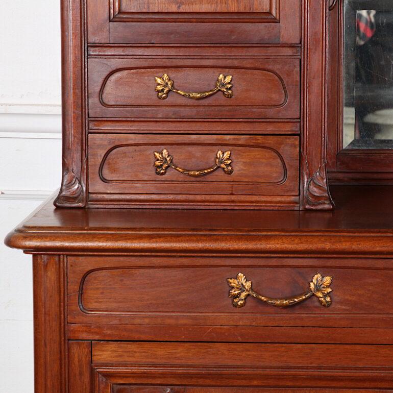 French Carved Art Nouveau Inspired Buffet Deux Corps In Good Condition For Sale In Vancouver, British Columbia