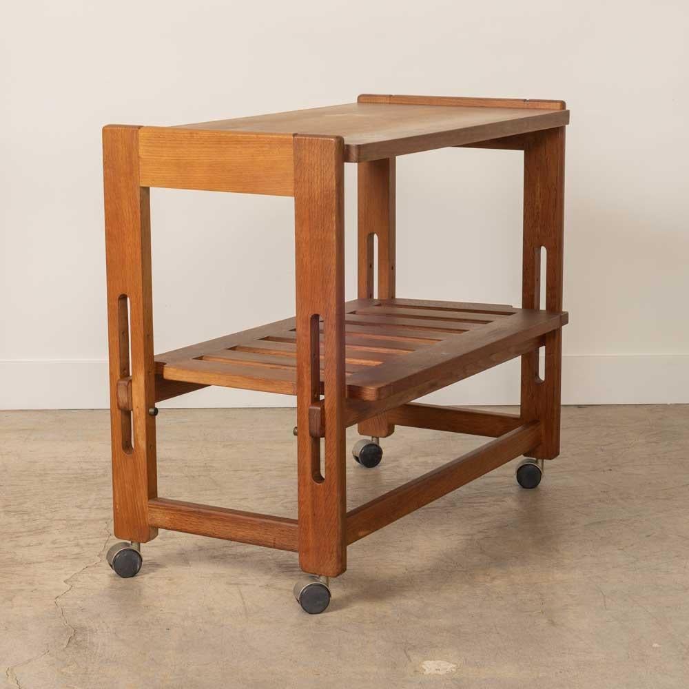 Oak French Carved Bar Cart in the style of Guillerme et Chambron For Sale