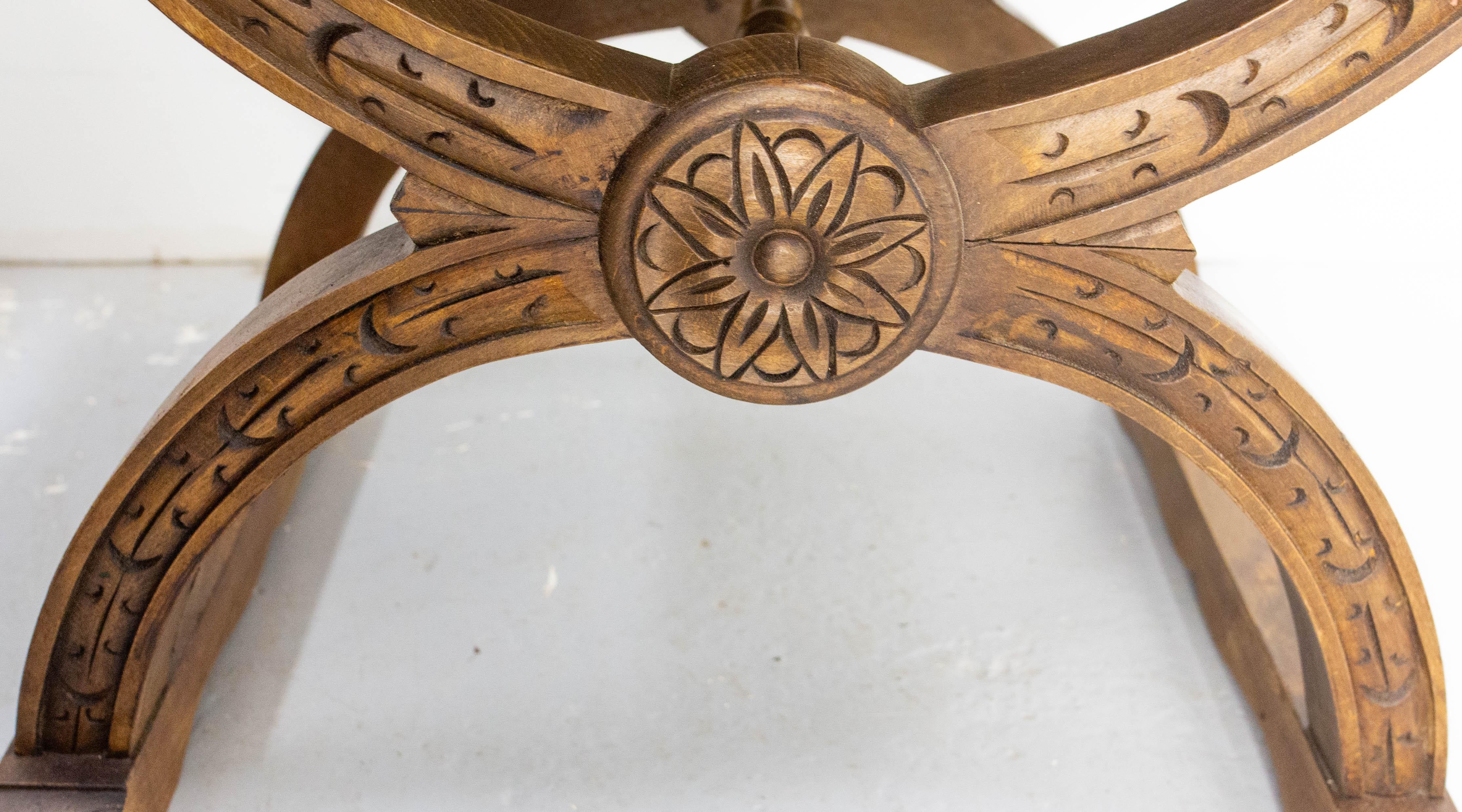 French Carved Beech & Upholstery Curule or Dagobert Armchair, circa 1960 For Sale 5