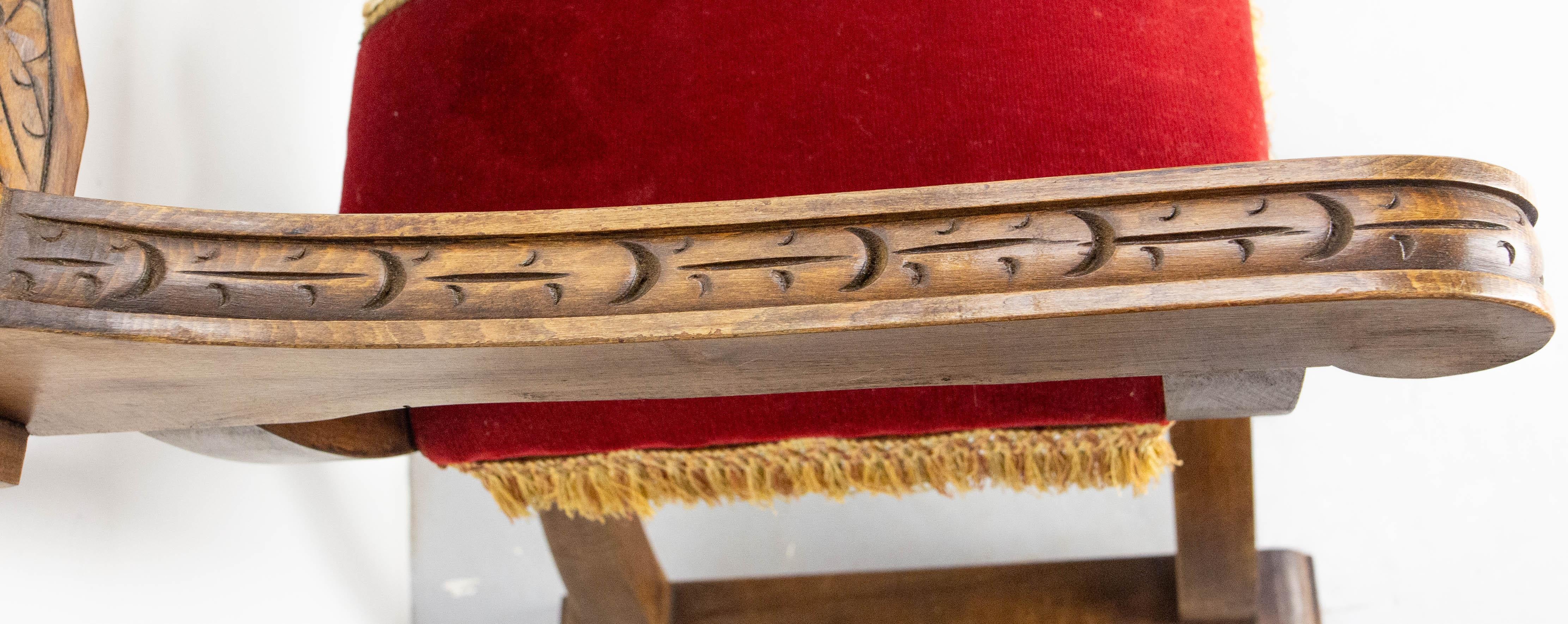 French Carved Beech & Upholstery Curule or Dagobert Armchair, circa 1960 For Sale 8