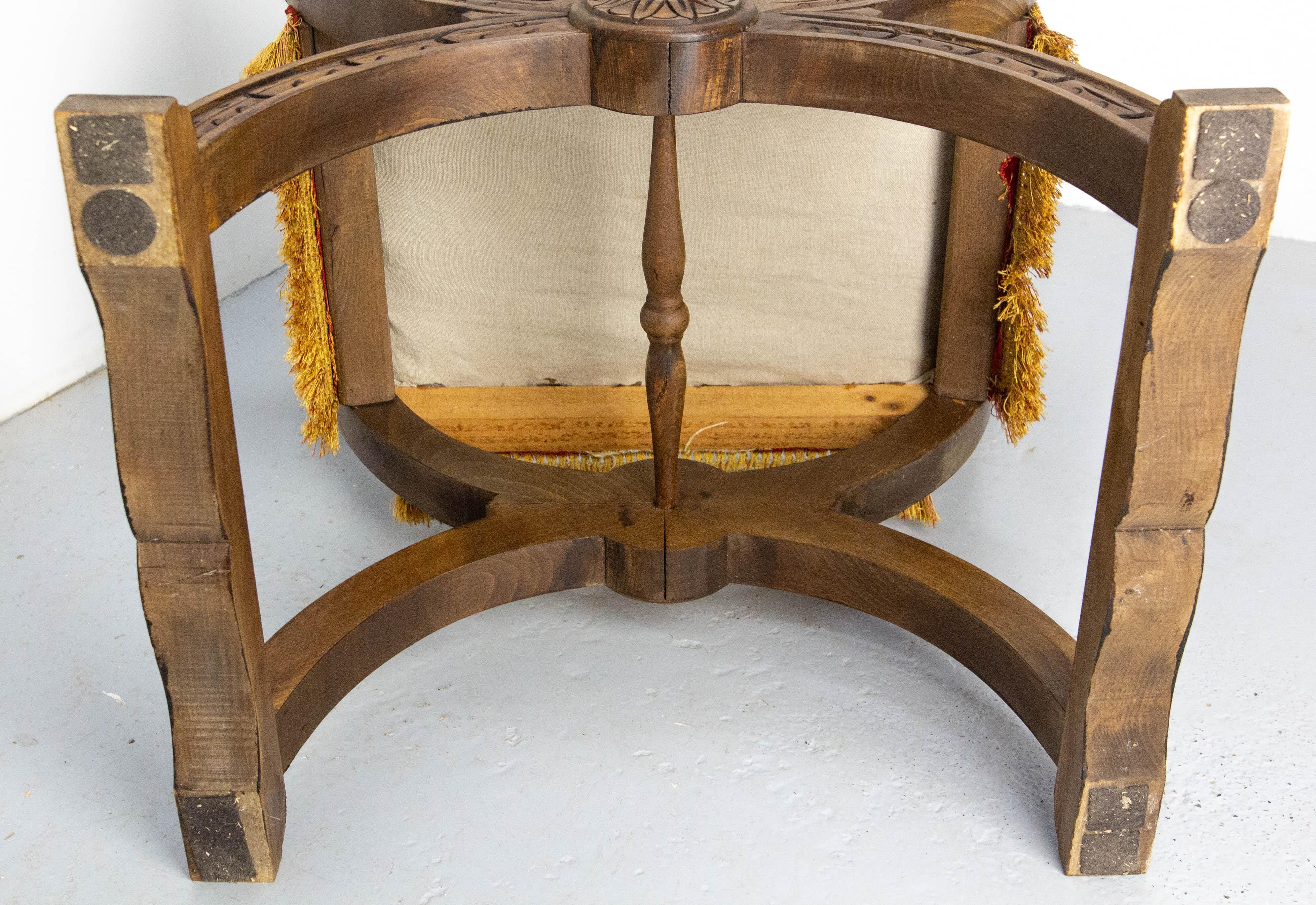 French Carved Beech & Upholstery Curule or Dagobert Armchair, circa 1960 For Sale 9