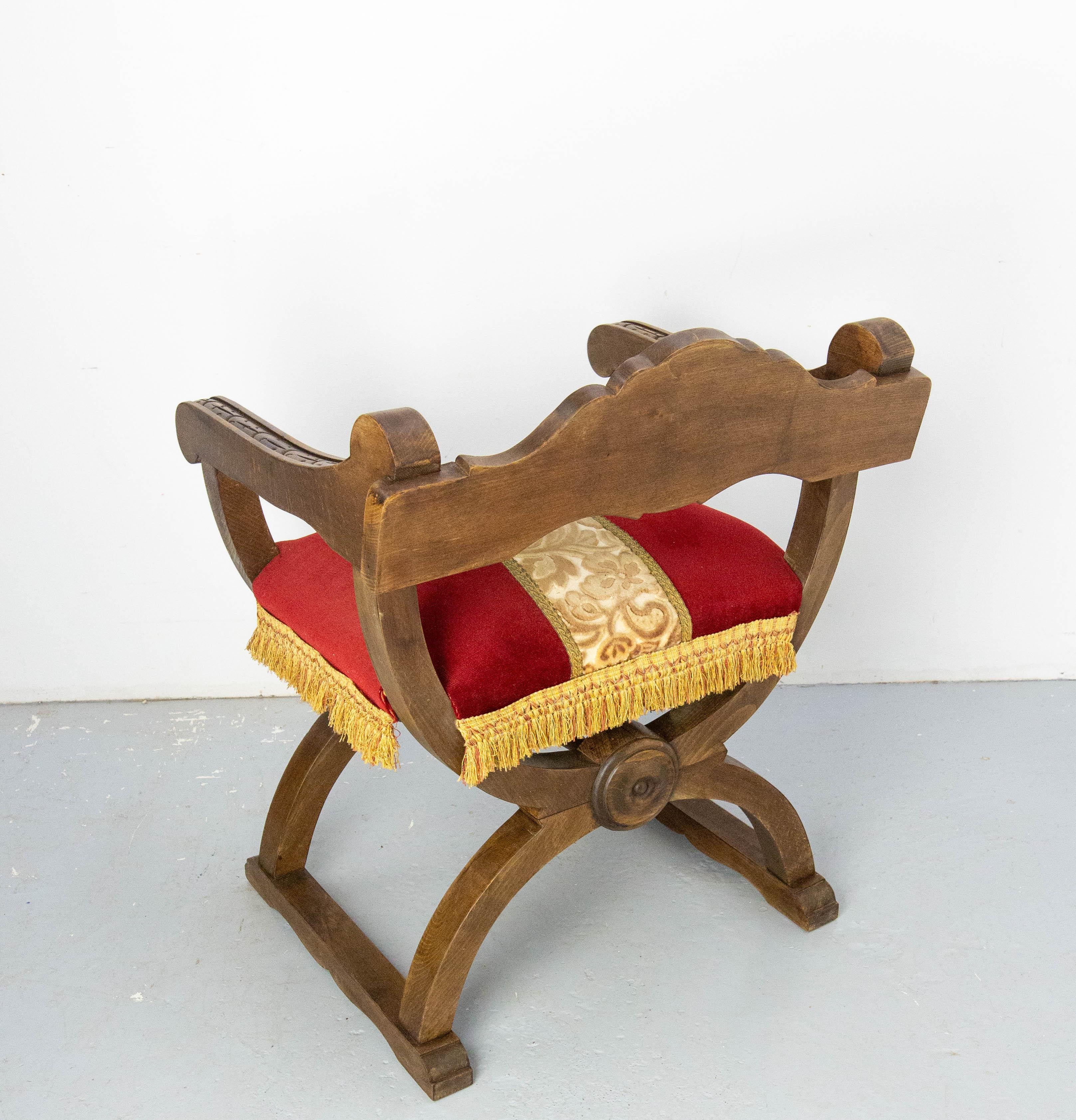 French Carved Beech & Upholstery Curule or Dagobert Armchair, circa 1960 For Sale 1