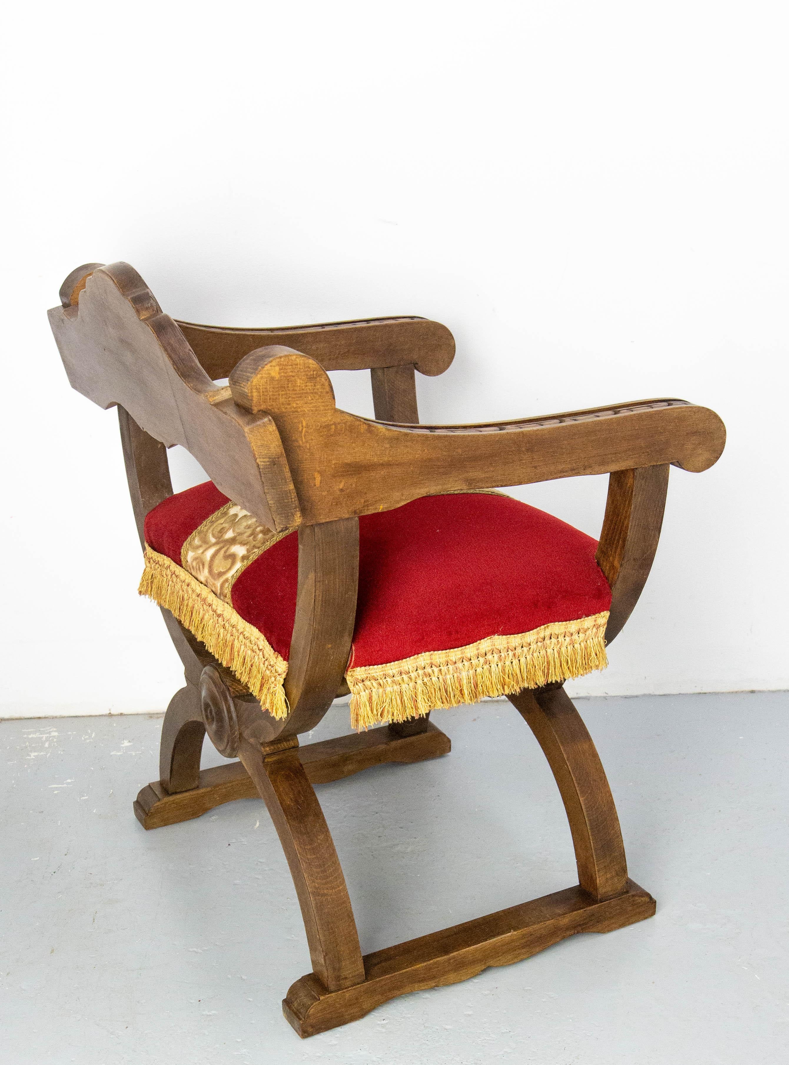 French Carved Beech & Upholstery Curule or Dagobert Armchair, circa 1960 For Sale 3