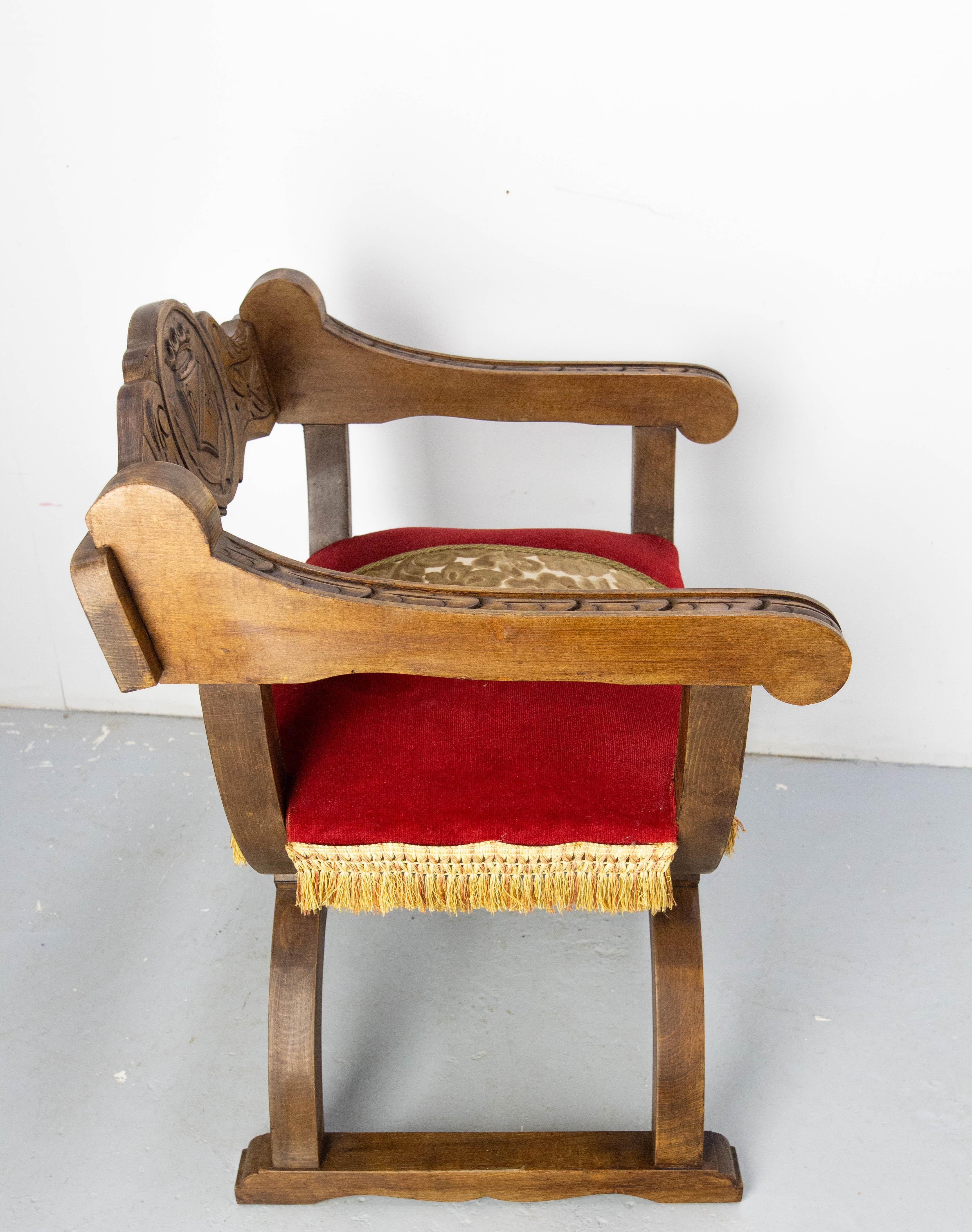 French Carved Beech & Upholstery Curule or Dagobert Armchair, circa 1960 For Sale 4