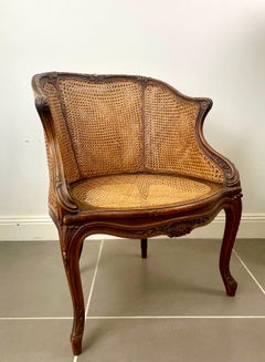 French carved Bergere office armchair caned - Louis XV style - XIXth France