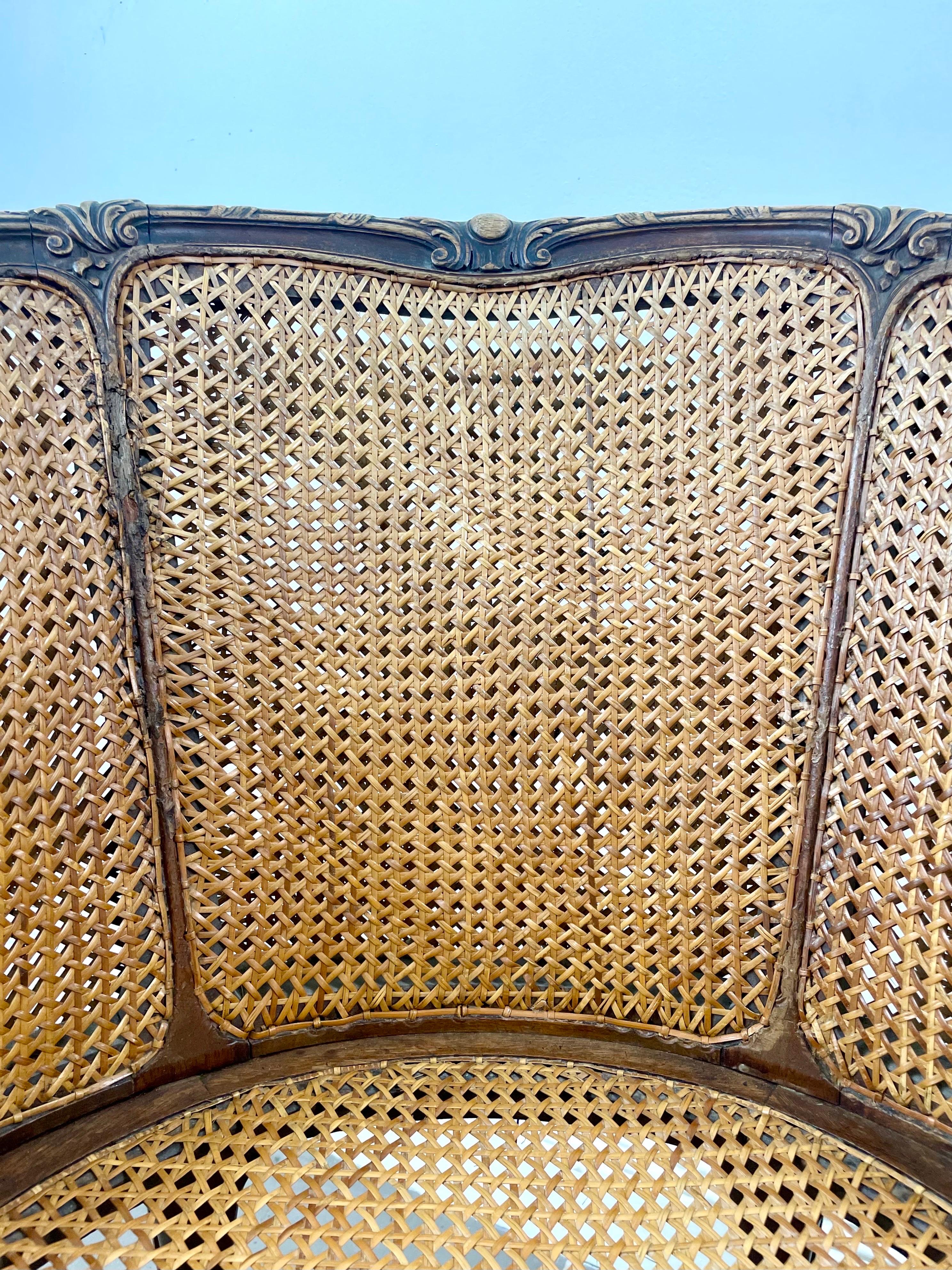 19th Century French carved Bergere office armchair caned - Louis XV style - XIXth France