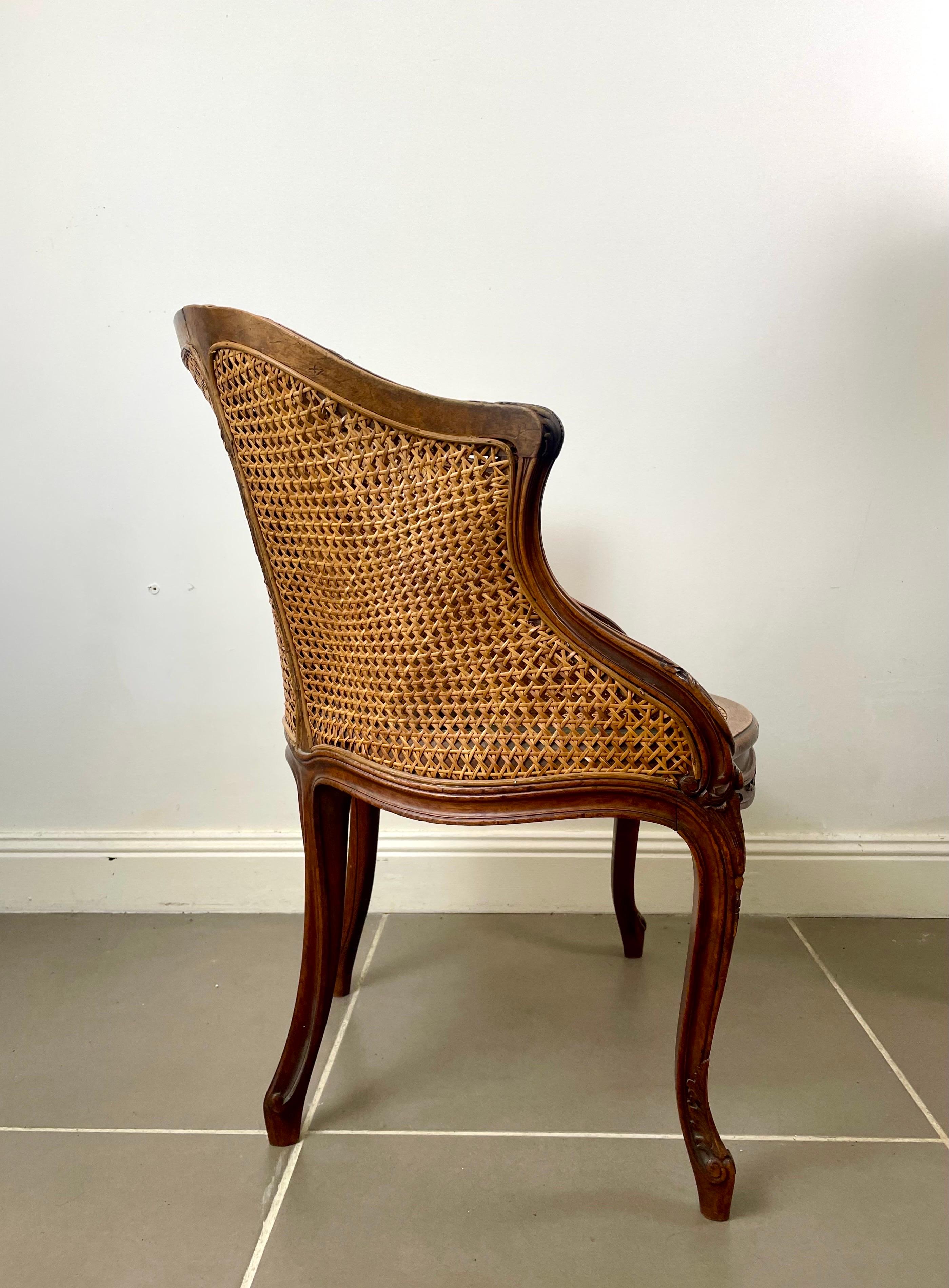 French carved Bergere office armchair caned - Louis XV style - XIXth France 2