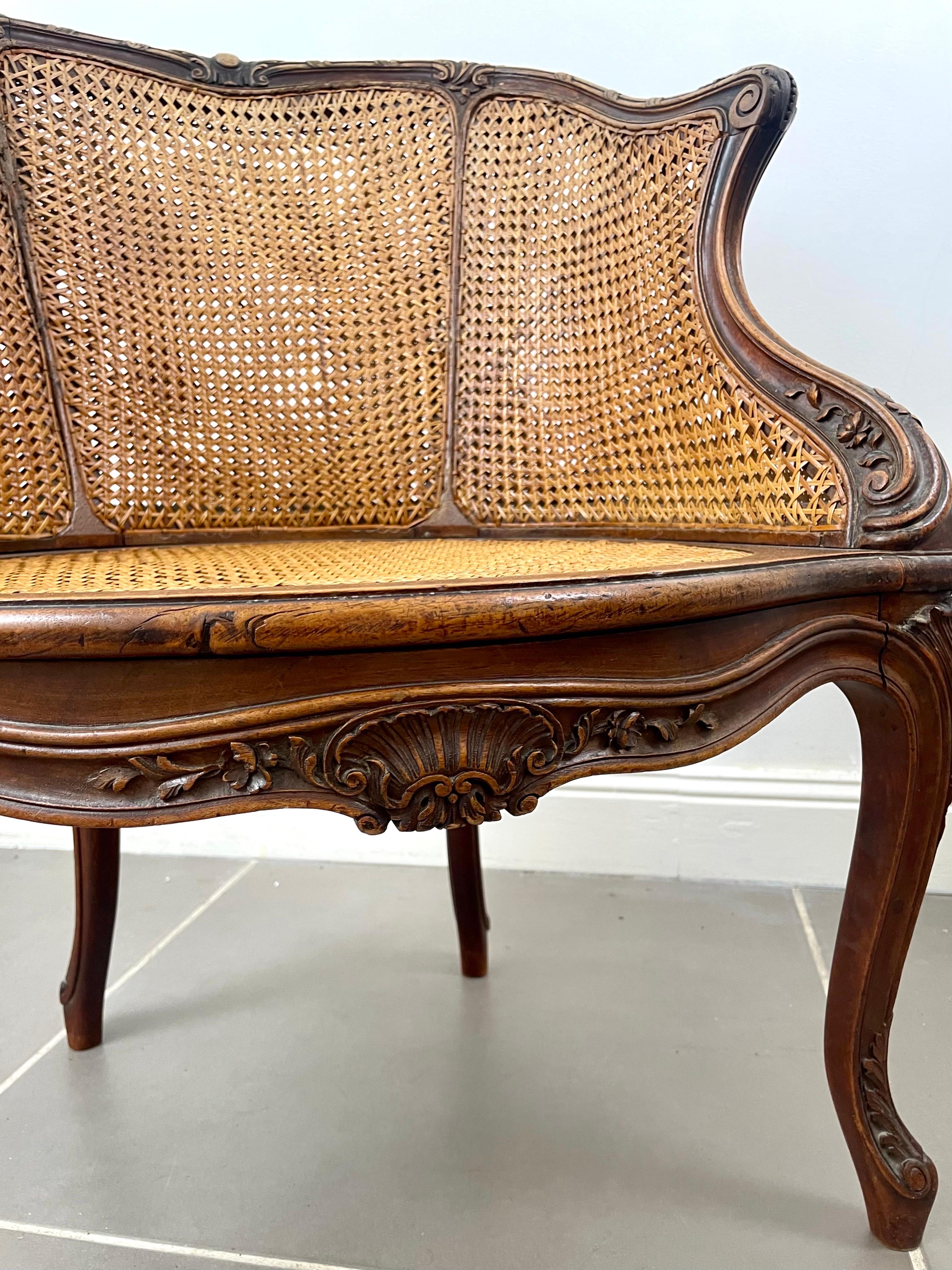 French carved Bergere office armchair caned - Louis XV style - XIXth France 4