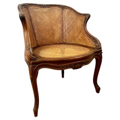 Antique French carved Bergere office armchair caned - Louis XV style - XIXth France