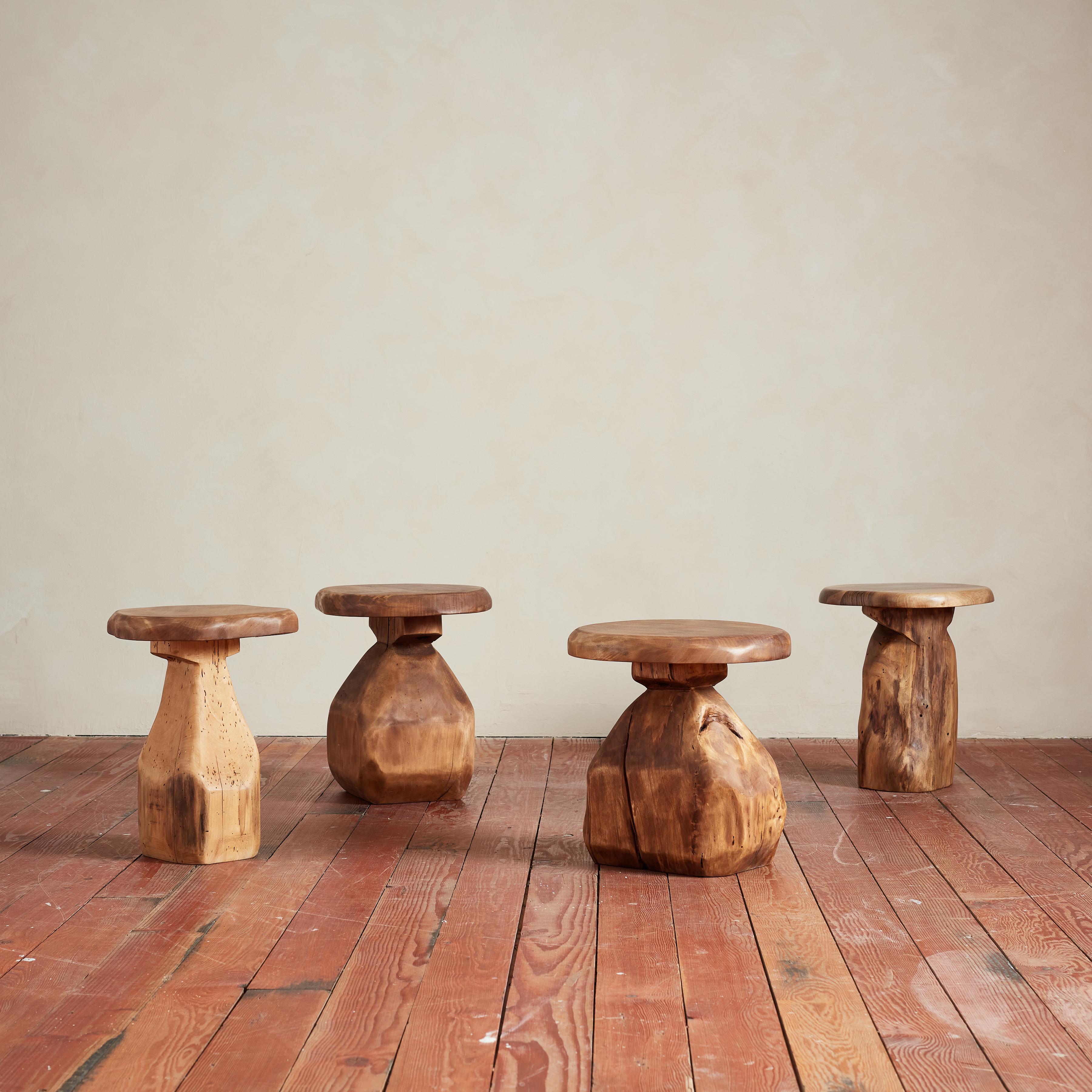 French Carved Brutalist Stools In Good Condition For Sale In Beverly Hills, CA