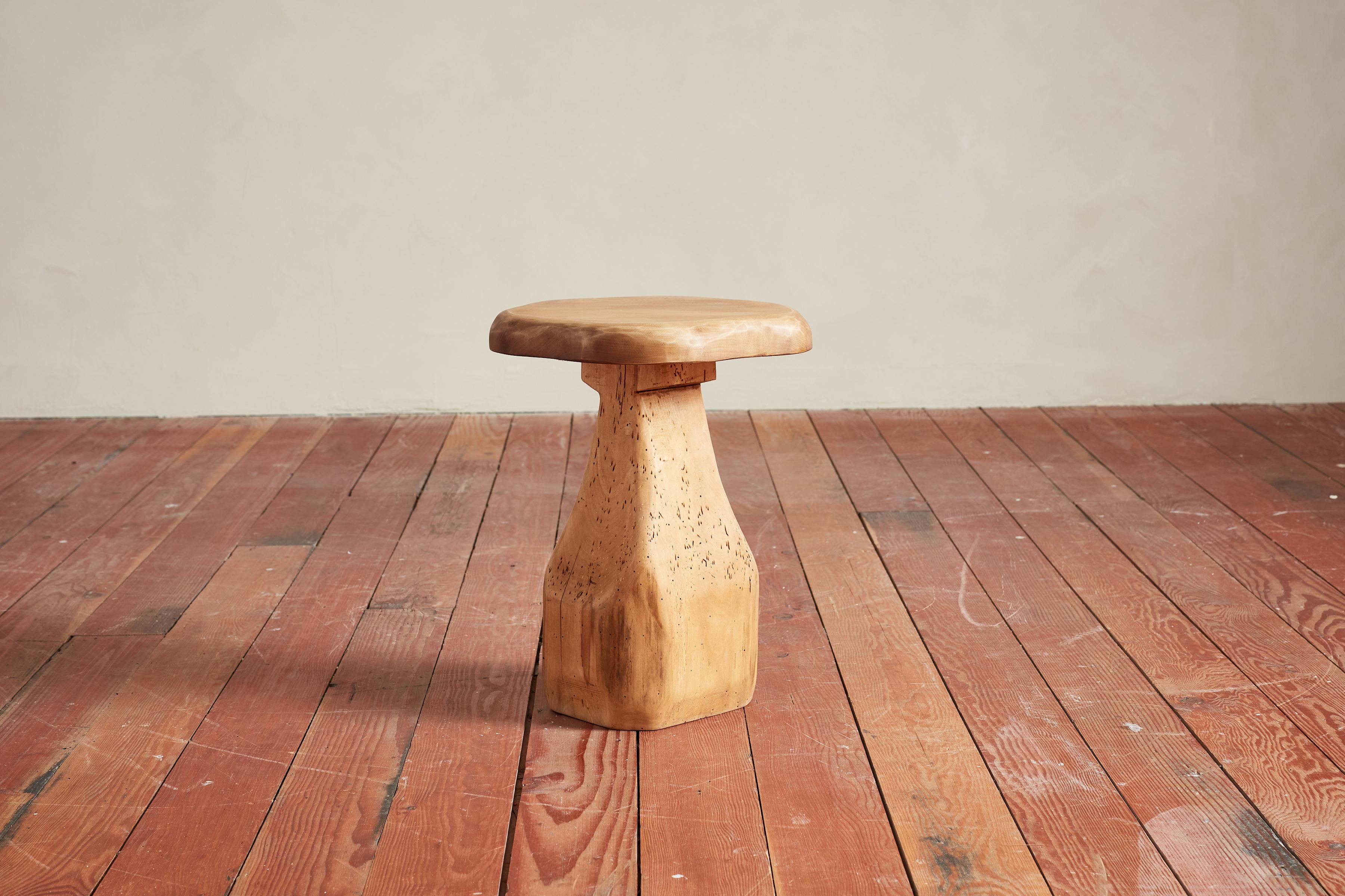 Wood French Carved Brutalist Stools For Sale