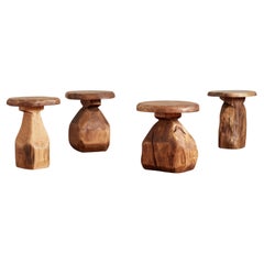 French Carved Brutalist Stools