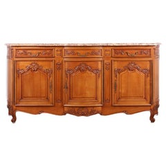 French Carved Cherrywood Louis XV Style Buffet with Marble Top