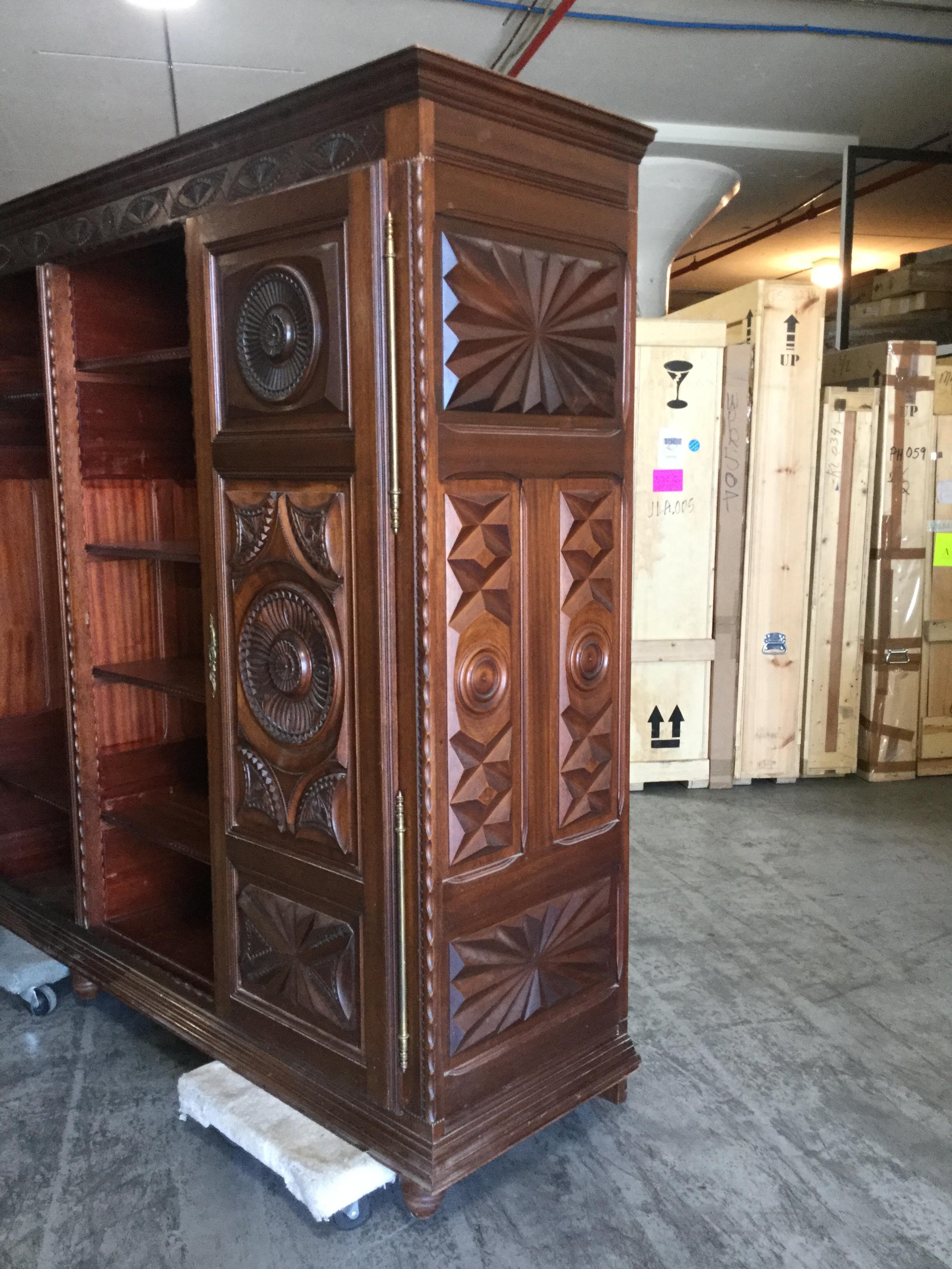 French Carved Chestnut Bookcase/Armoire 6