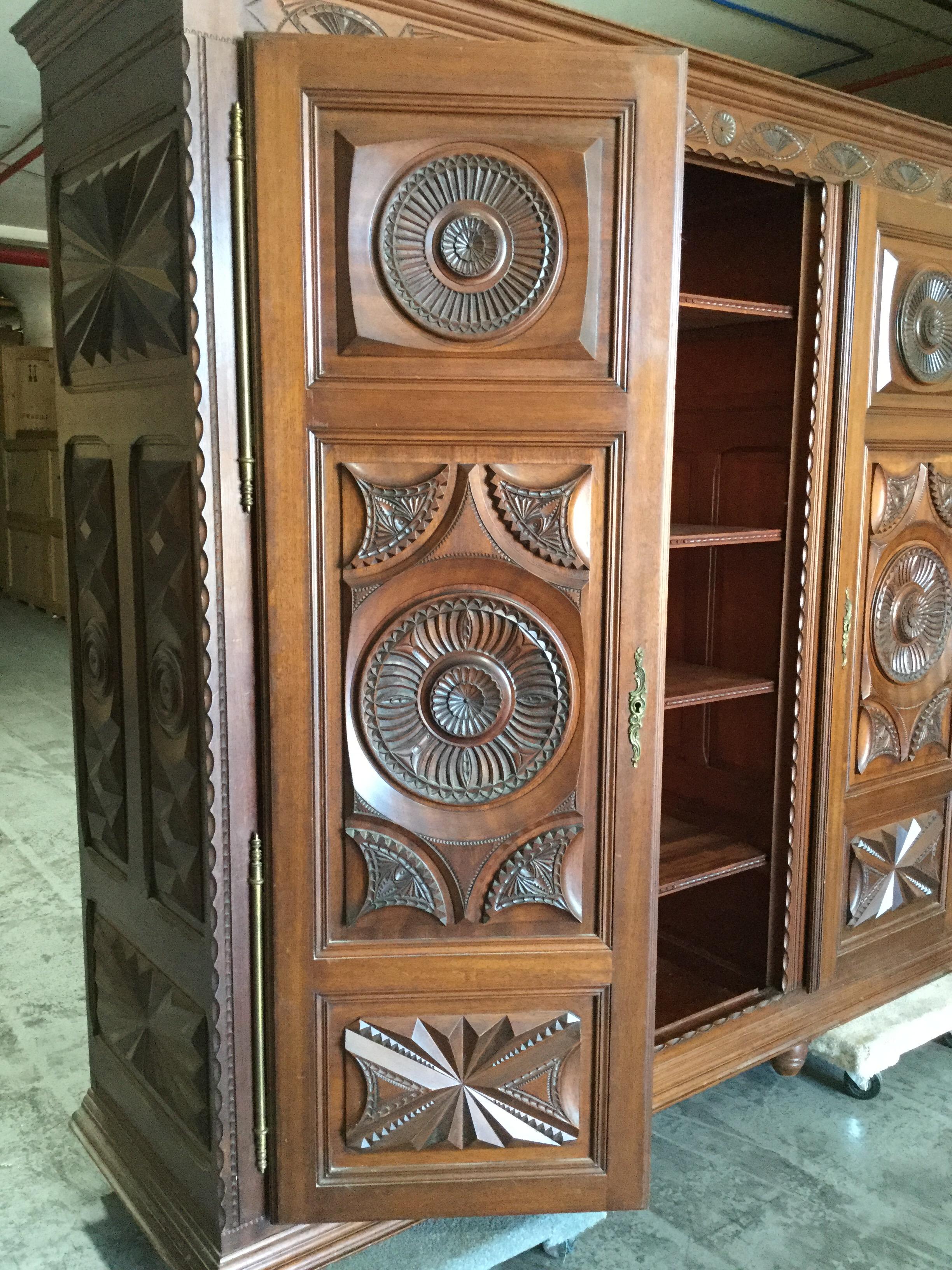 20th Century French Carved Chestnut Bookcase/Armoire