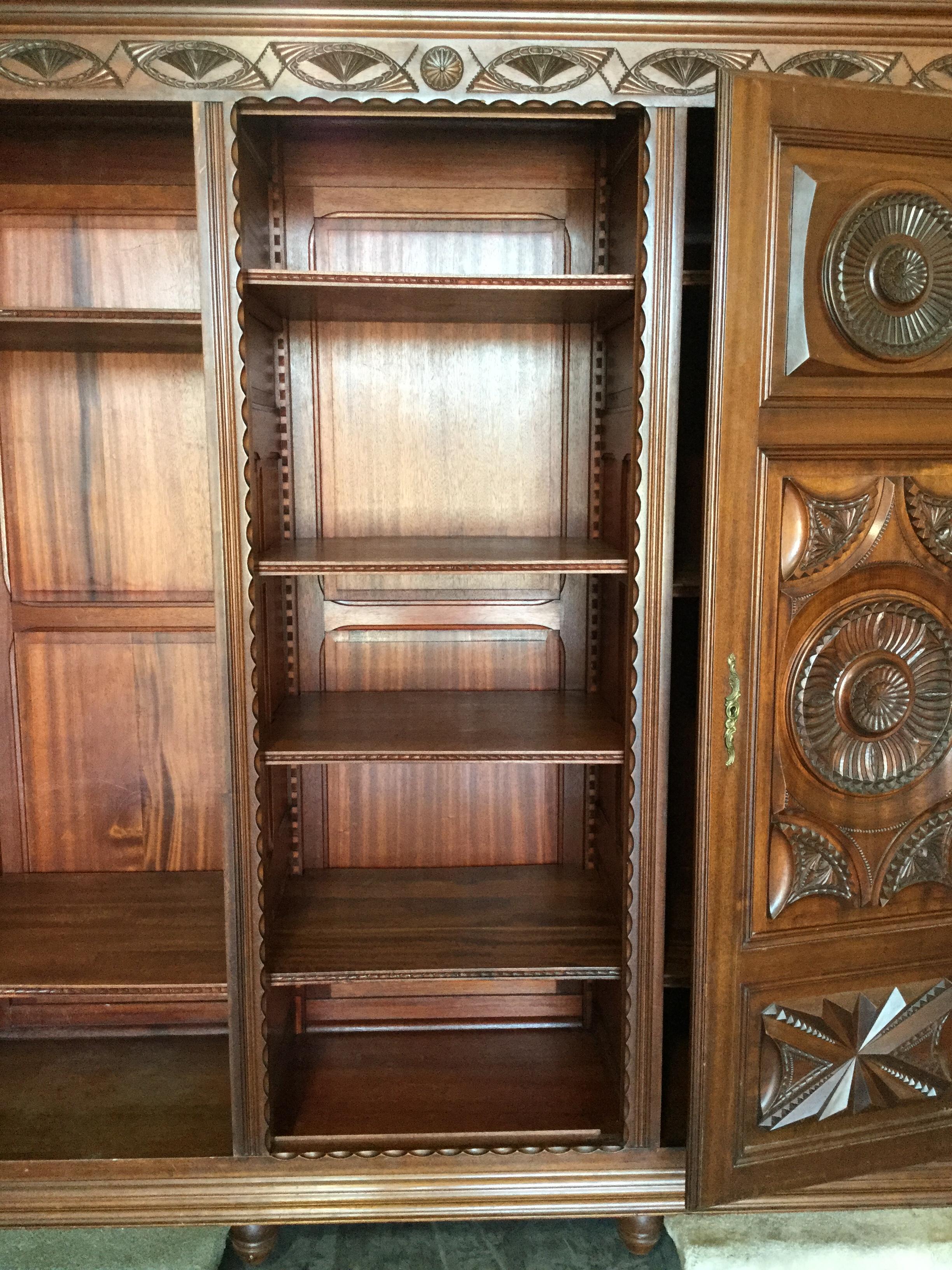 French Carved Chestnut Bookcase/Armoire 2