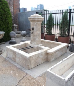 French Carved Double Basin Single Pillar Center Fountain from Provence
