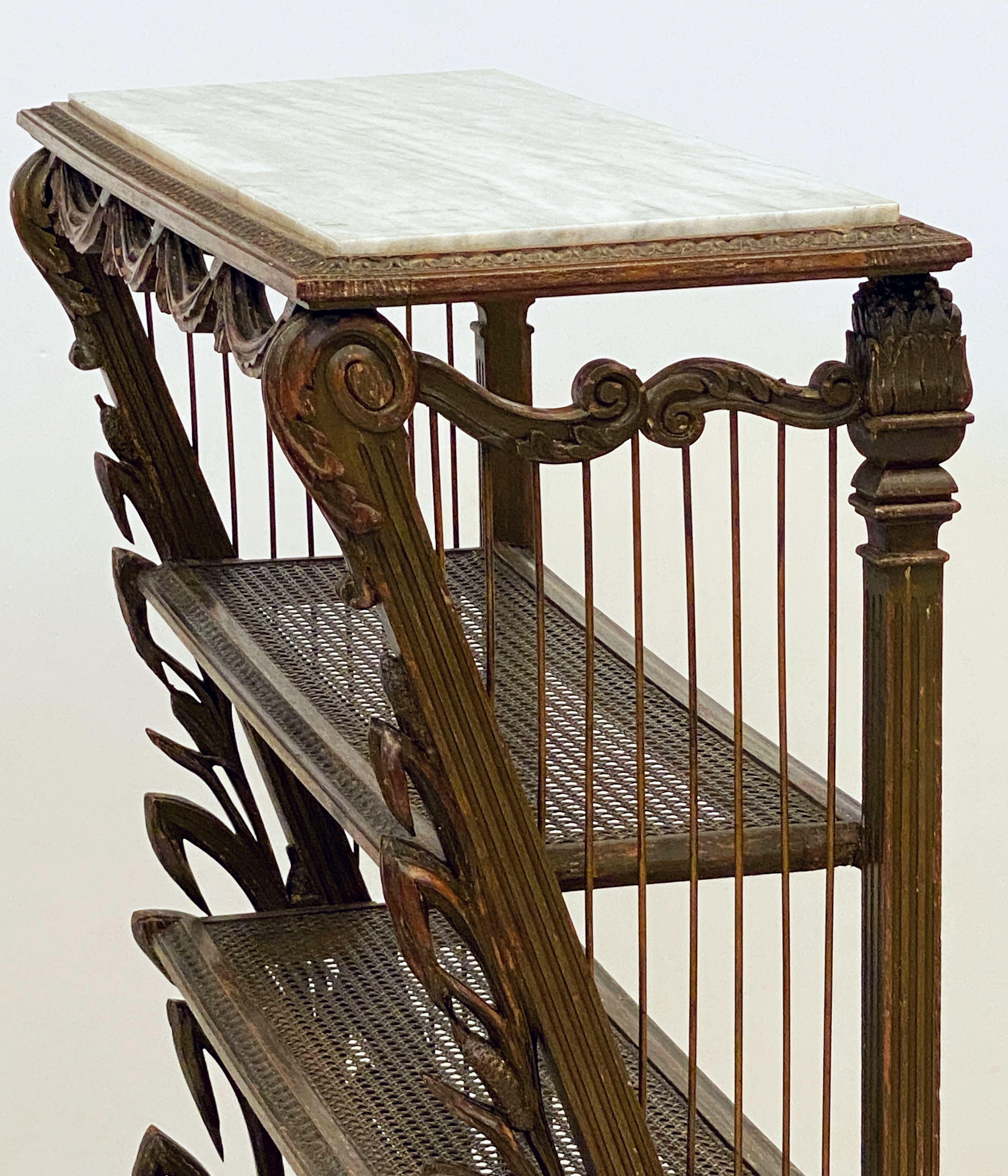 French Carved Étagère with Caned Shelves with Marble Top For Sale 7