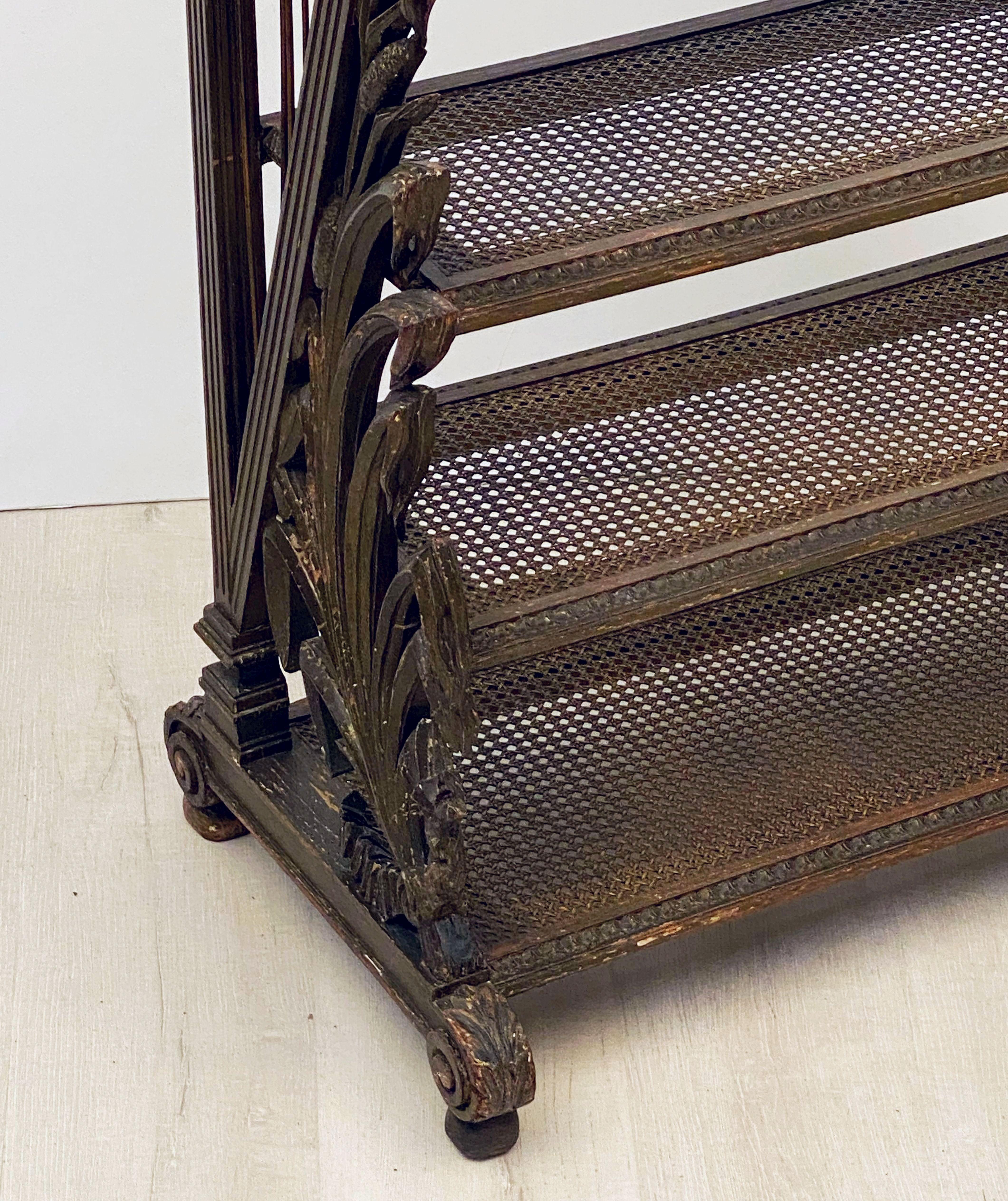 French Carved Étagère with Caned Shelves with Marble Top For Sale 11