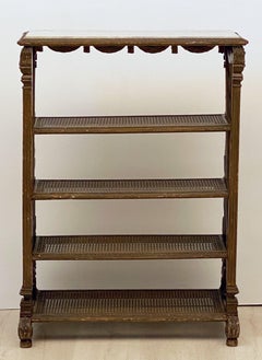 French Carved Étagère with Caned Shelves with Marble Top