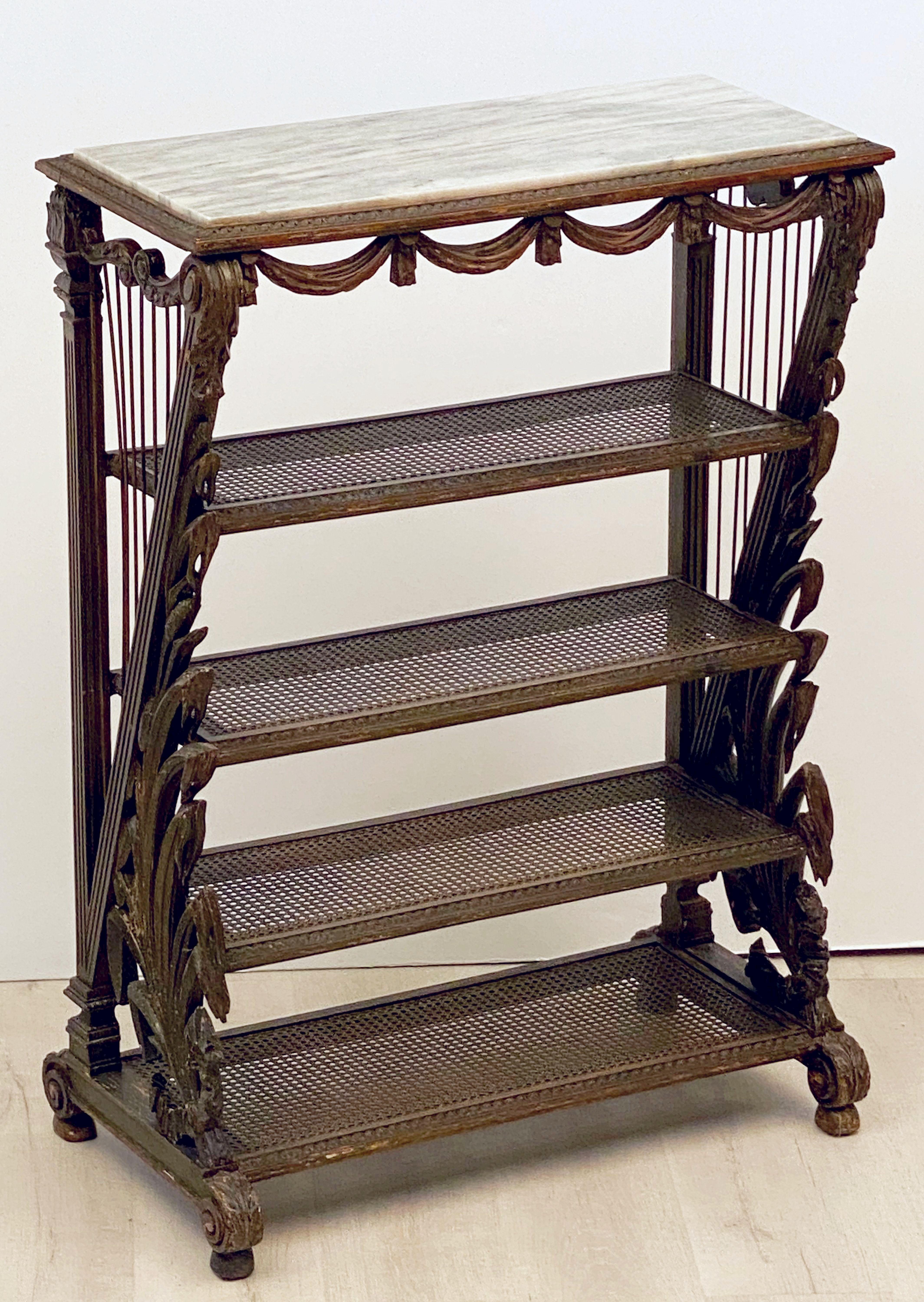 French Carved Étagère with Caned Shelves with Marble Top In Good Condition For Sale In Austin, TX