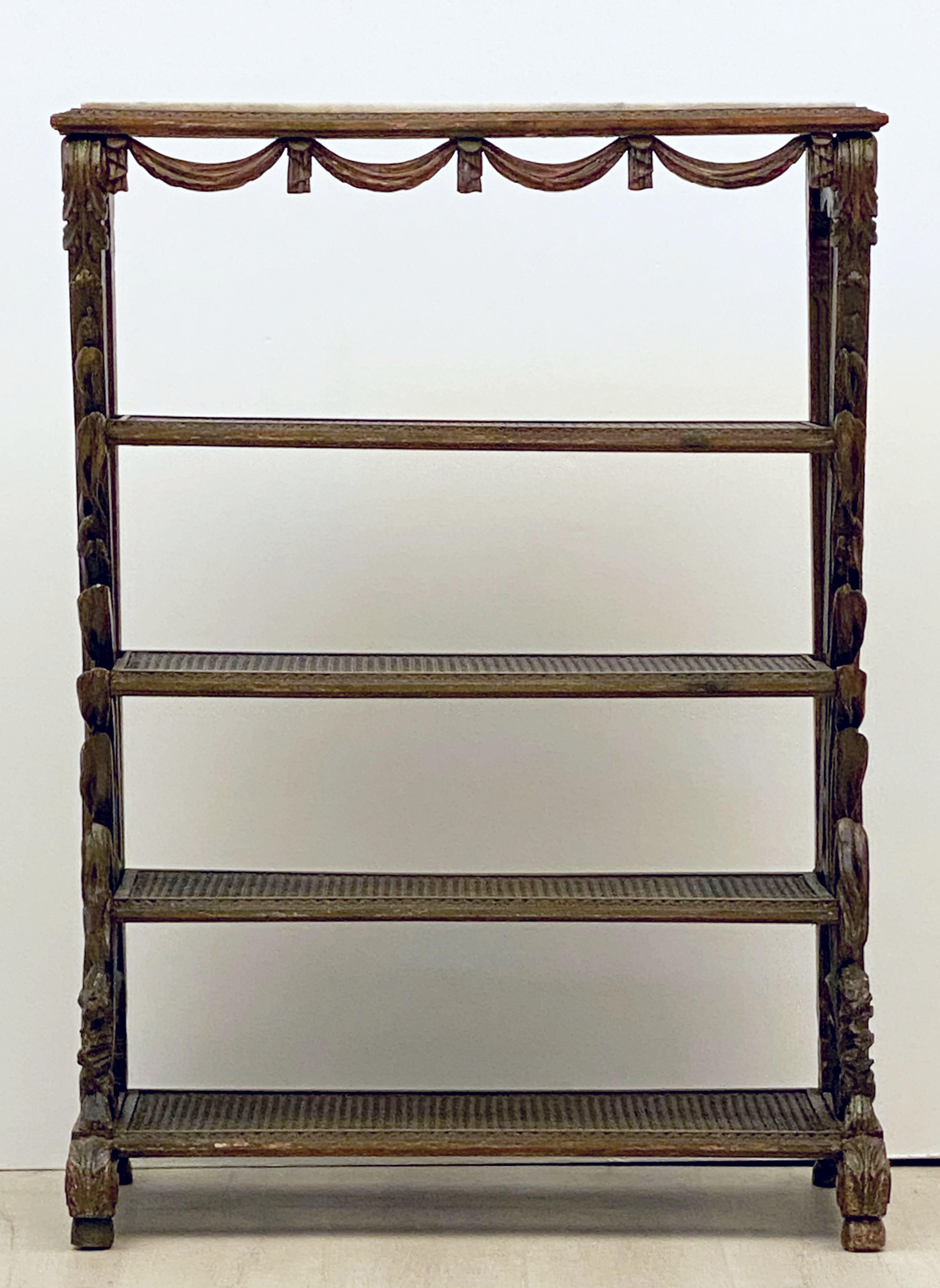 19th Century French Carved Étagère with Caned Shelves with Marble Top For Sale