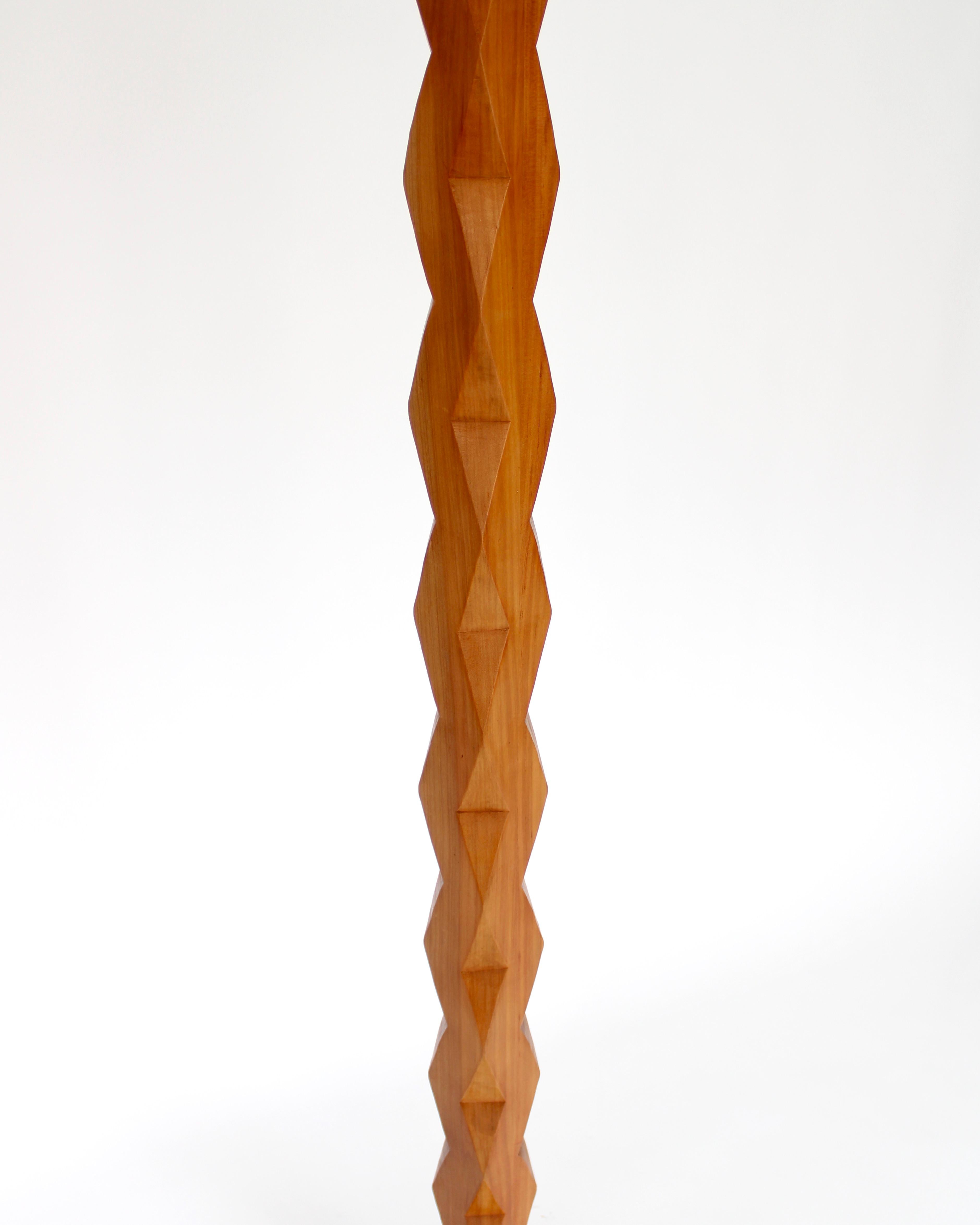 Mid-Century Modern French Carved Faceted Sculptural Elm Wood Floor Lamp Inspired by Brancusi 