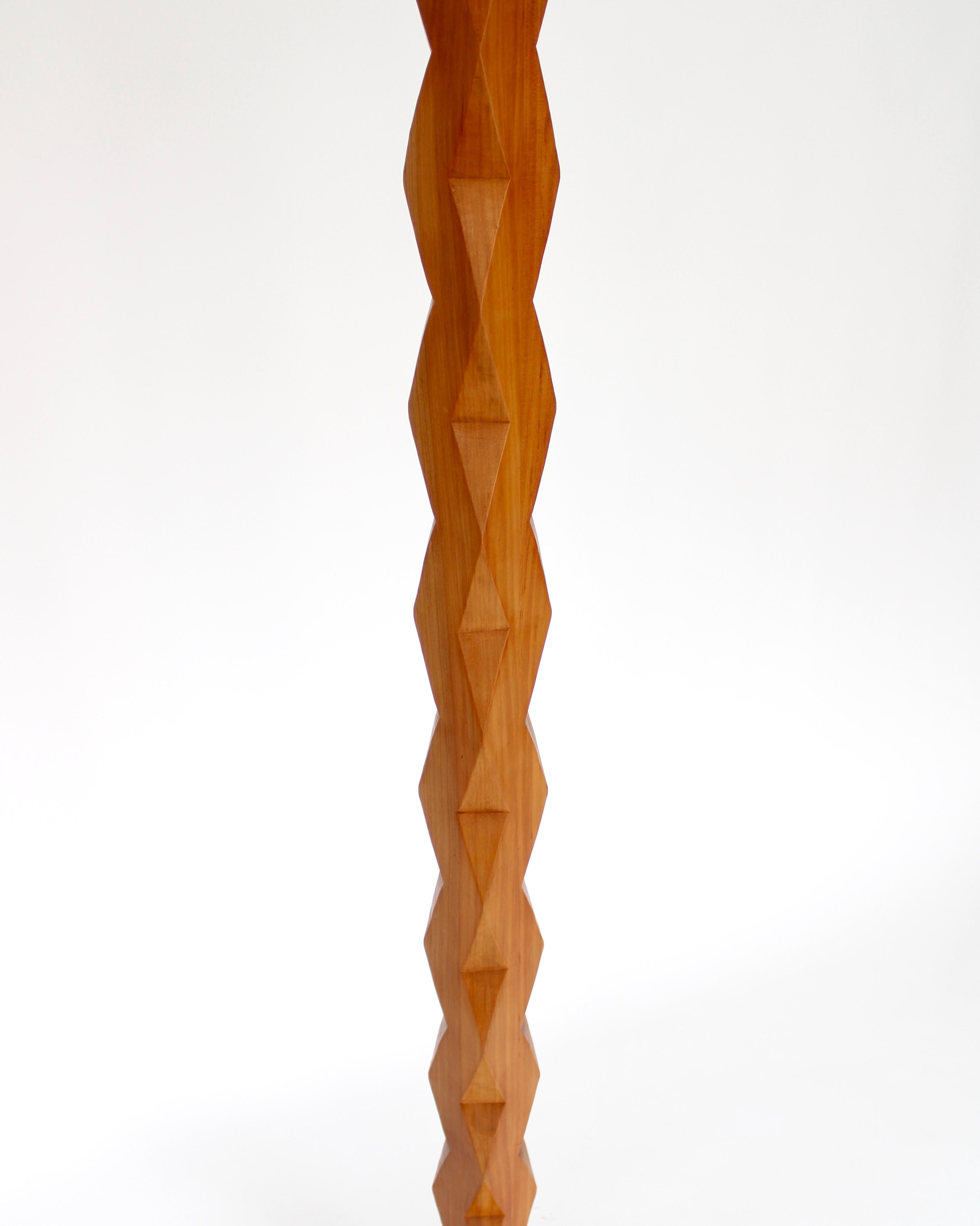 Mid-Century Modern French Carved Faceted Sculptural Elm Wood Floor Lamp Inspired by Brancusi