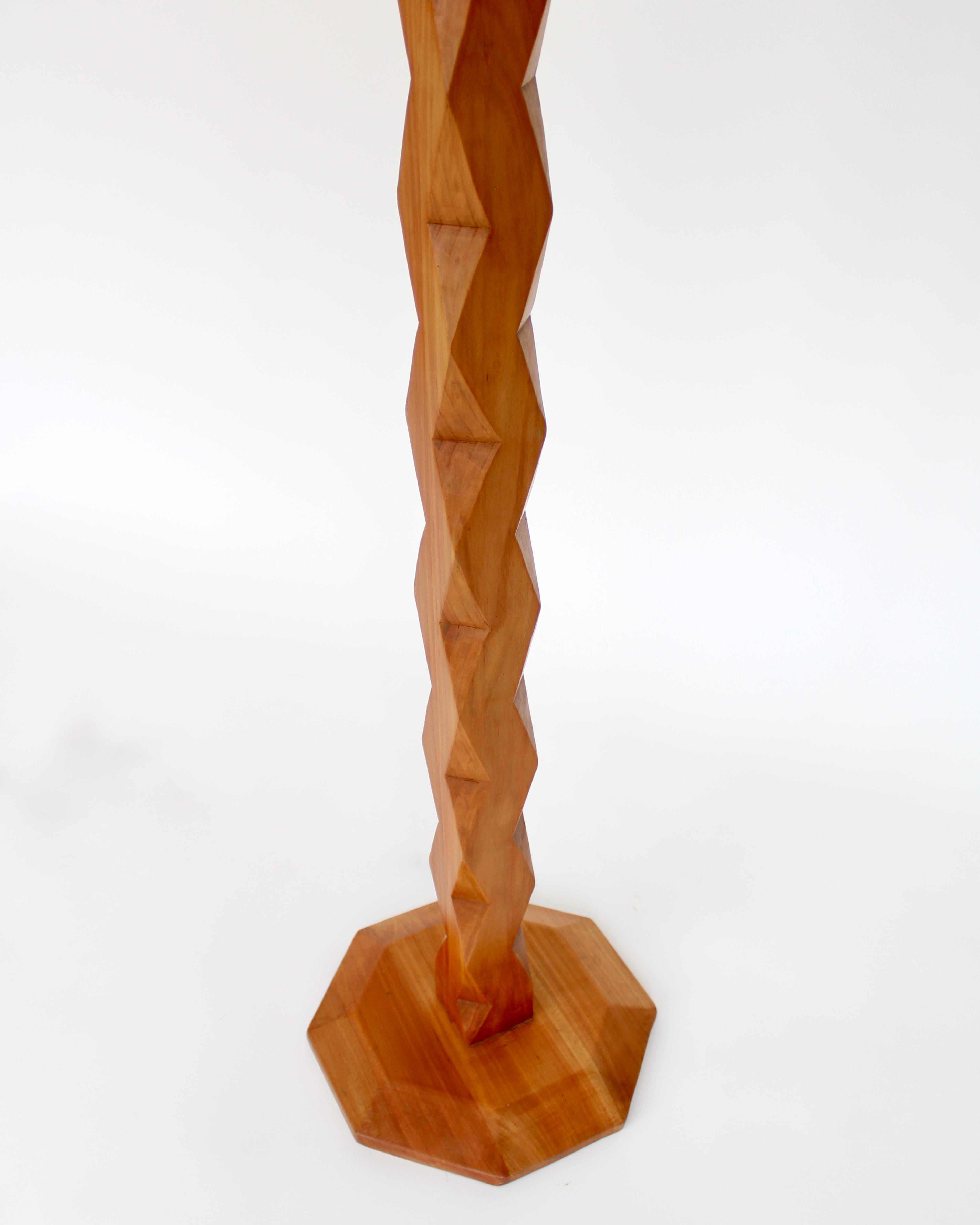 French Carved Faceted Sculptural Elm Wood Floor Lamp Inspired by Brancusi  1