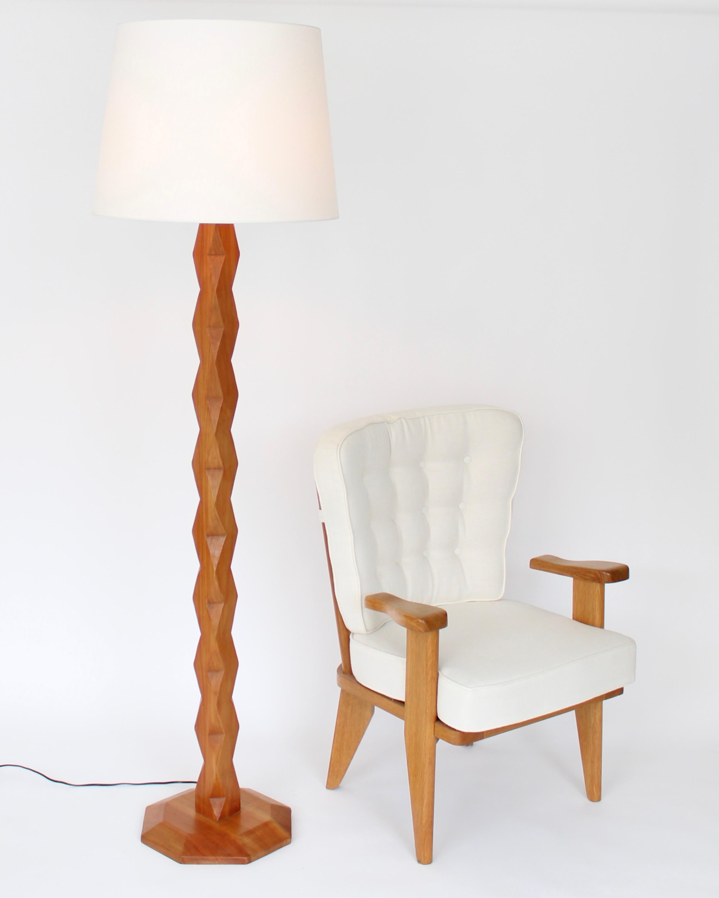 French Carved Faceted Sculptural Elm Wood Floor Lamp Inspired by Brancusi 2