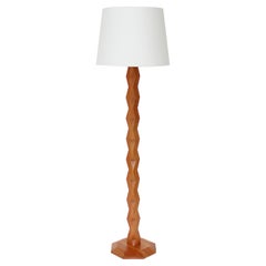 French Carved Faceted Sculptural Elm Wood Floor Lamp Inspired by Brancusi