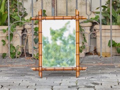 French Carved Faux Bamboo Wall Mirror with Finial Corners, circa 1900
