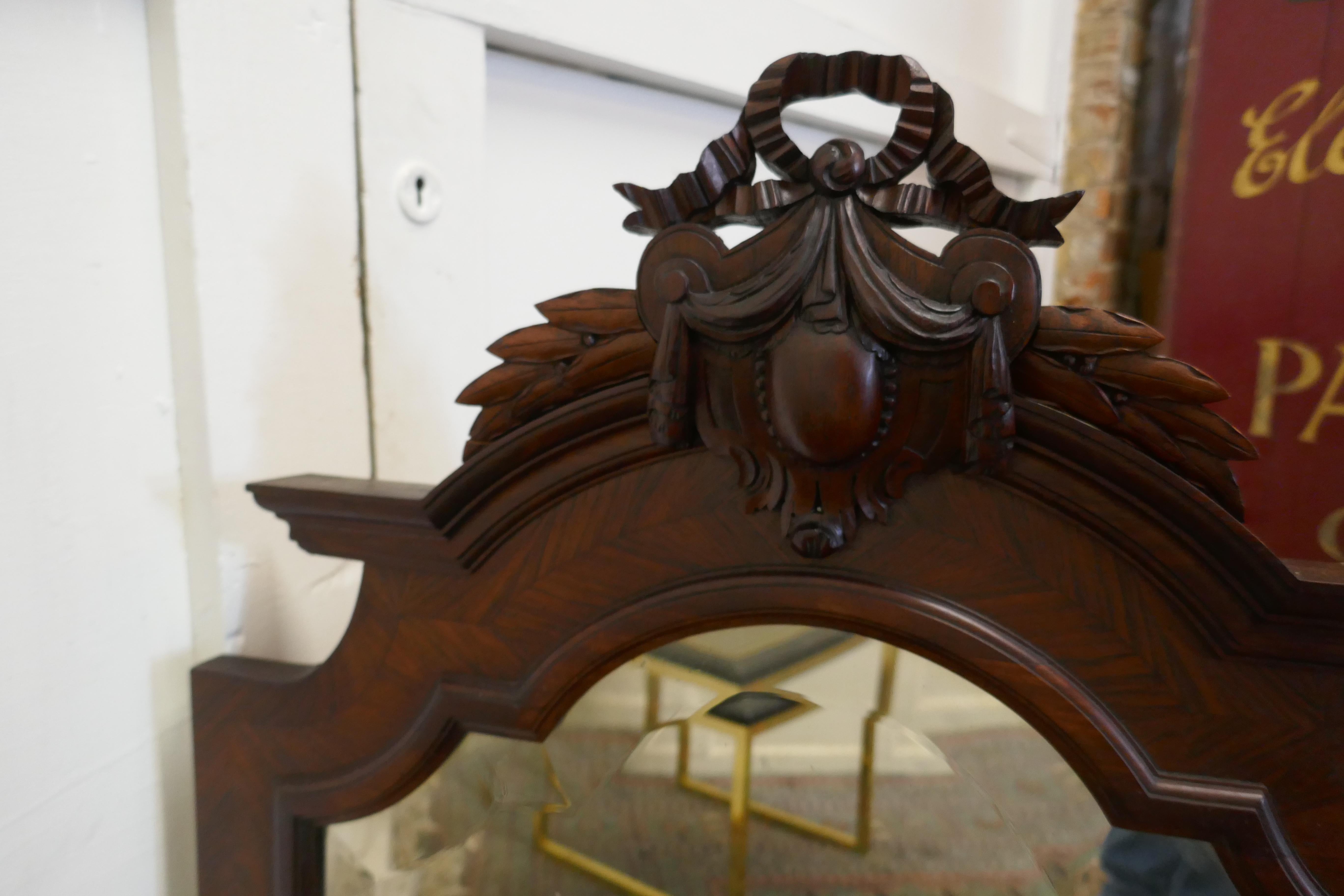 19th Century French Carved Flame Mahogany Wall Mirror For Sale