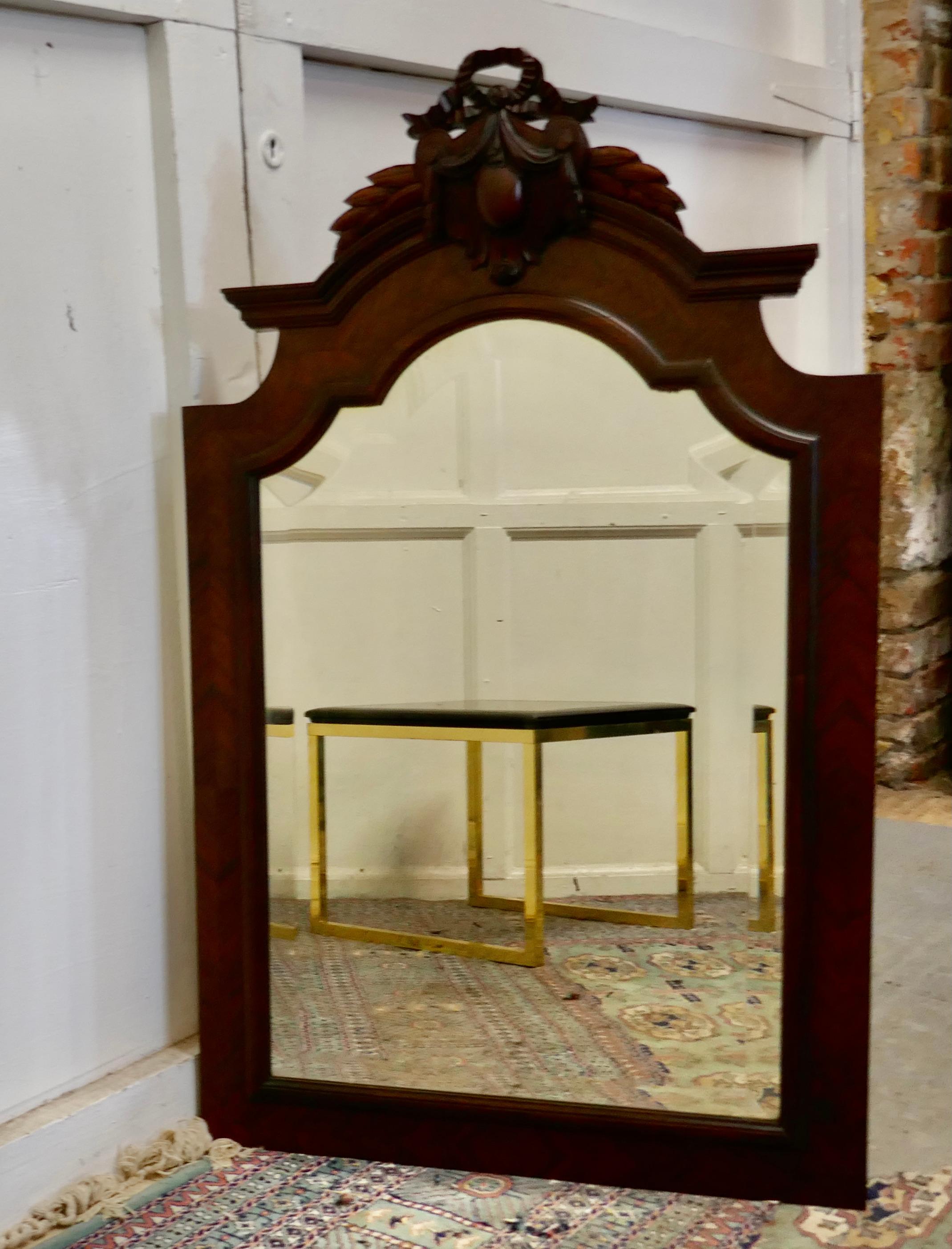 French Carved Flame Mahogany Wall Mirror For Sale 1