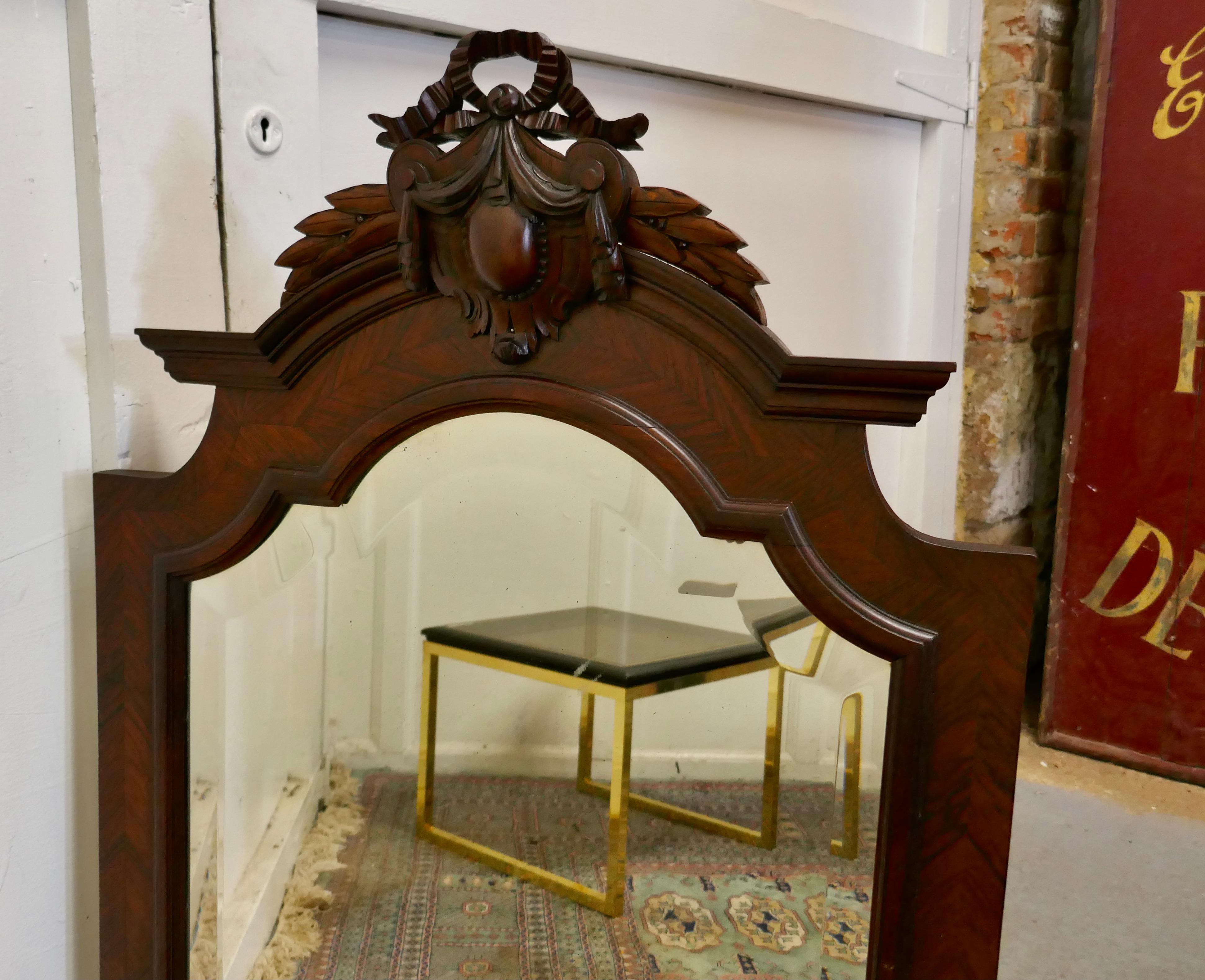 French Carved Flame Mahogany Wall Mirror For Sale 2