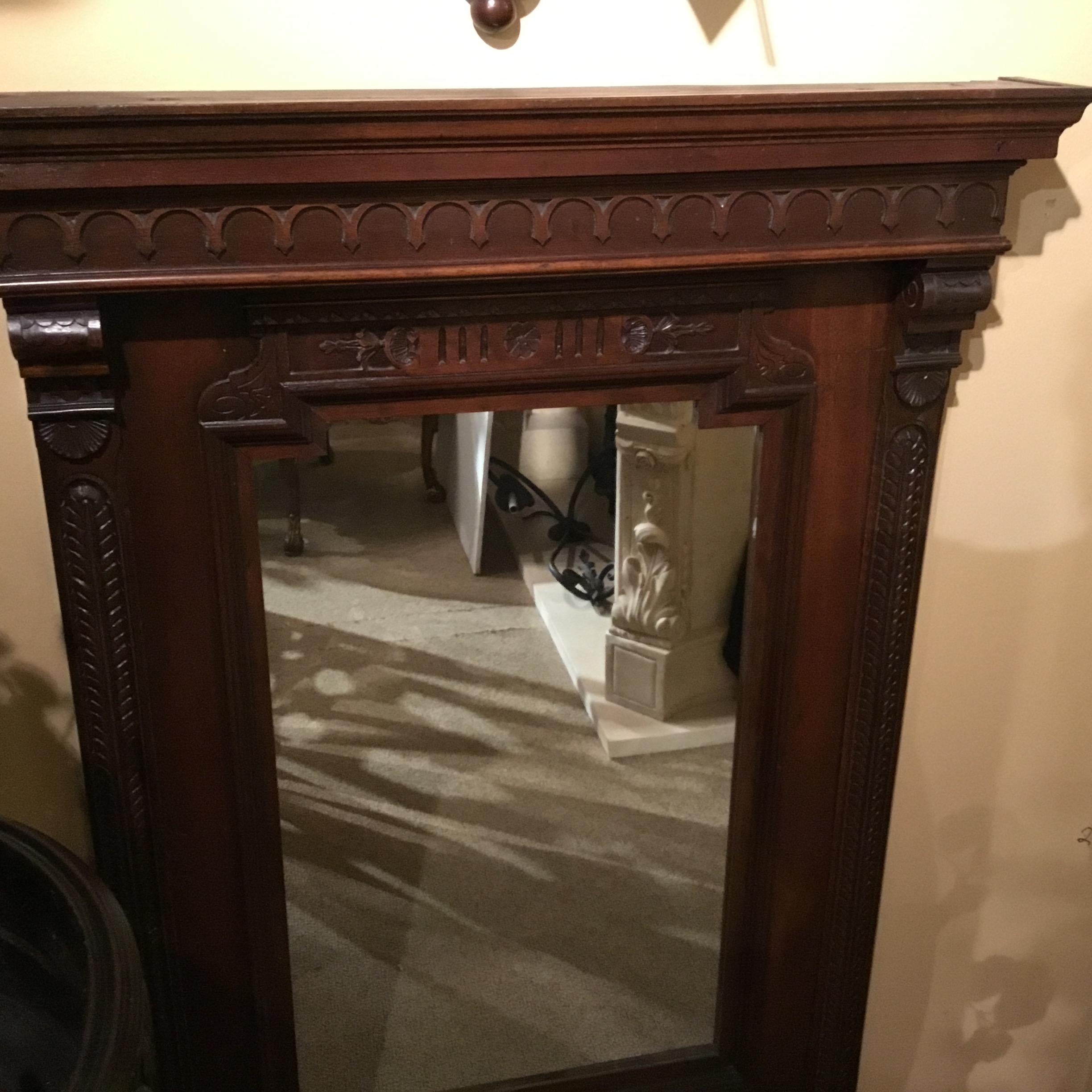 Hand-Carved French Carved Framed Mirror in Walnut For Sale