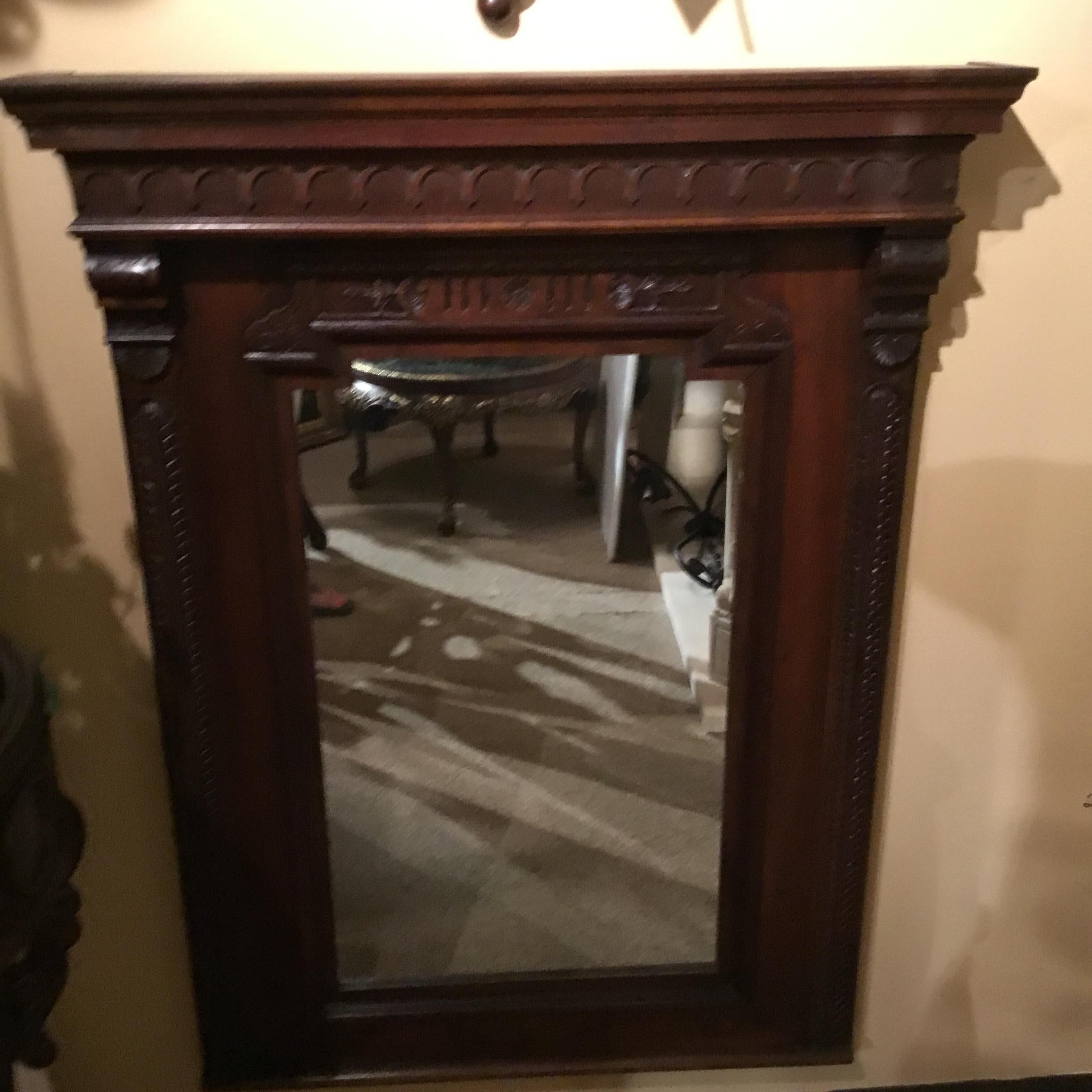French Carved Framed Mirror in Walnut In Good Condition For Sale In Houston, TX