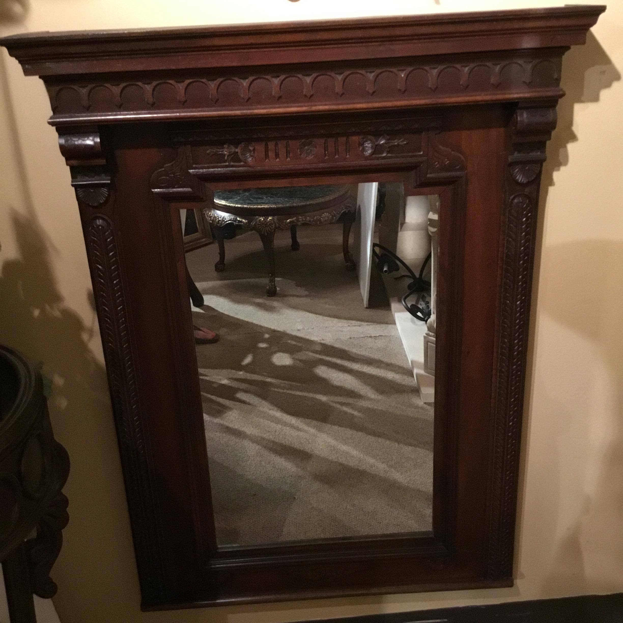 19th Century French Carved Framed Mirror in Walnut For Sale