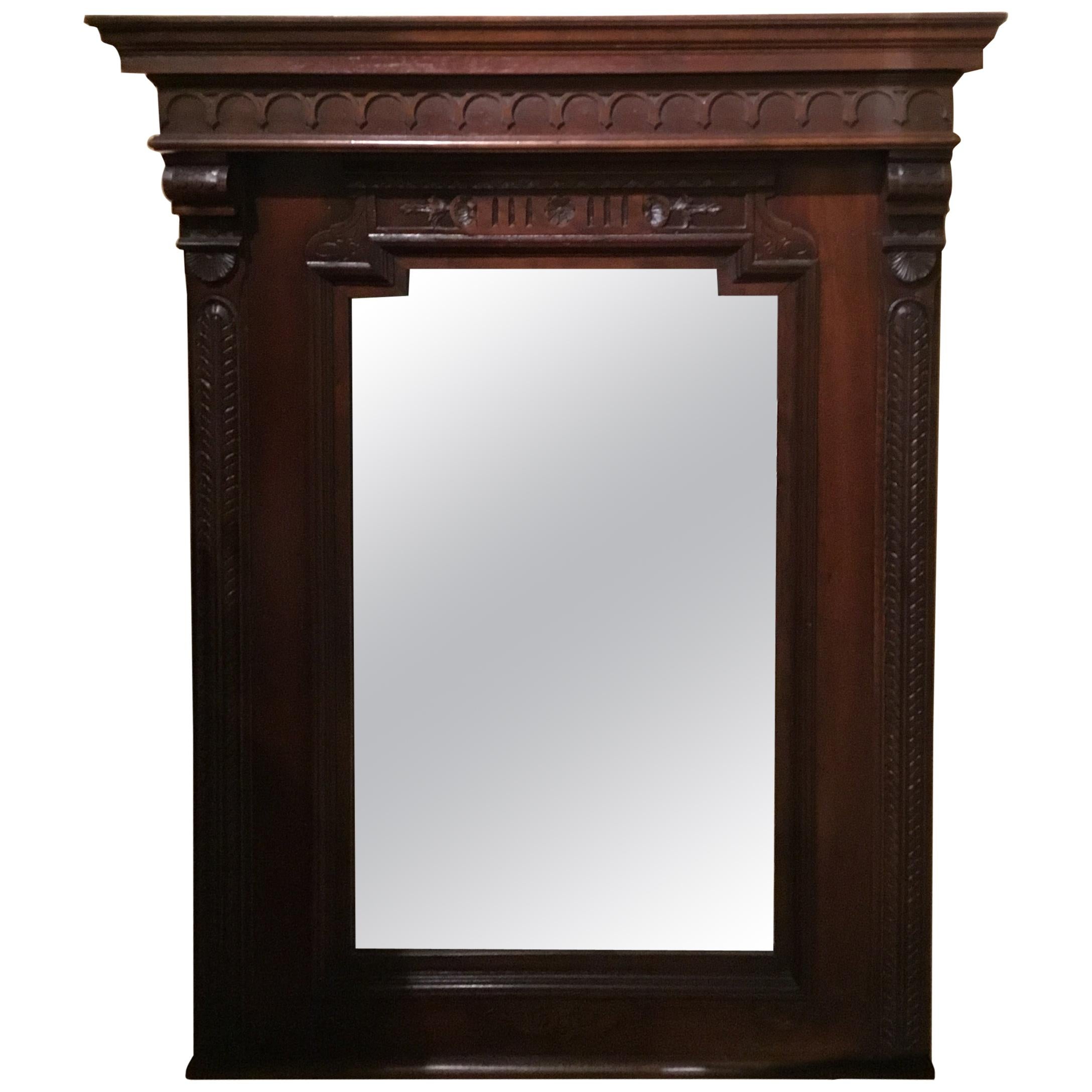 French Carved Framed Mirror in Walnut For Sale