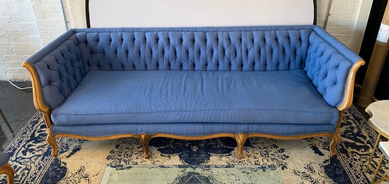 French Carved Fruitwood Pantone Blue Tufted Chesterfield Sofa at ...