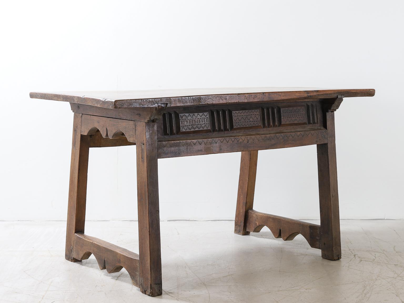 Spanish French Carved Fruitwood Table For Sale
